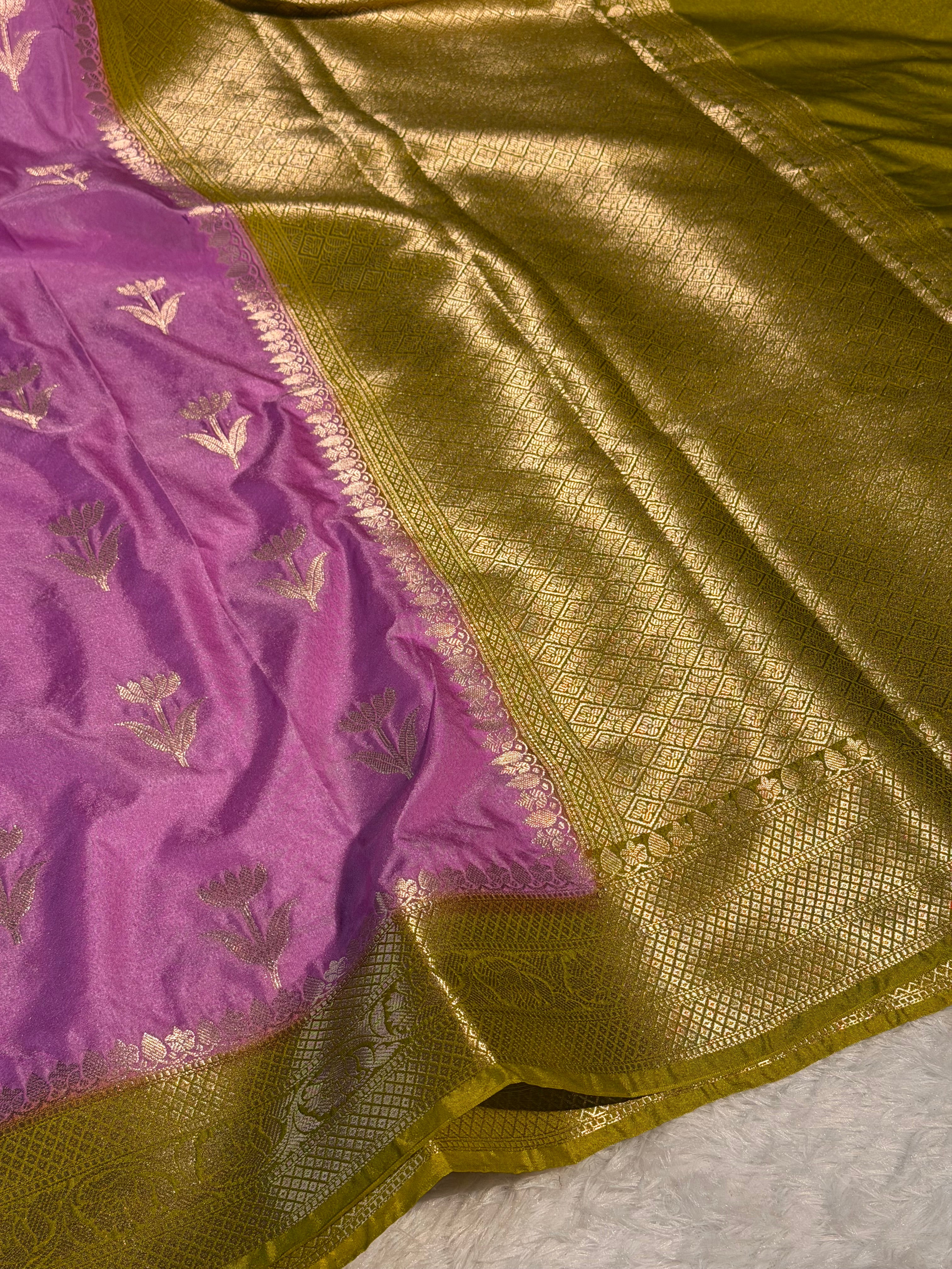 Lavendar Mustard Premium Chiniya Silk Banarasi Saree