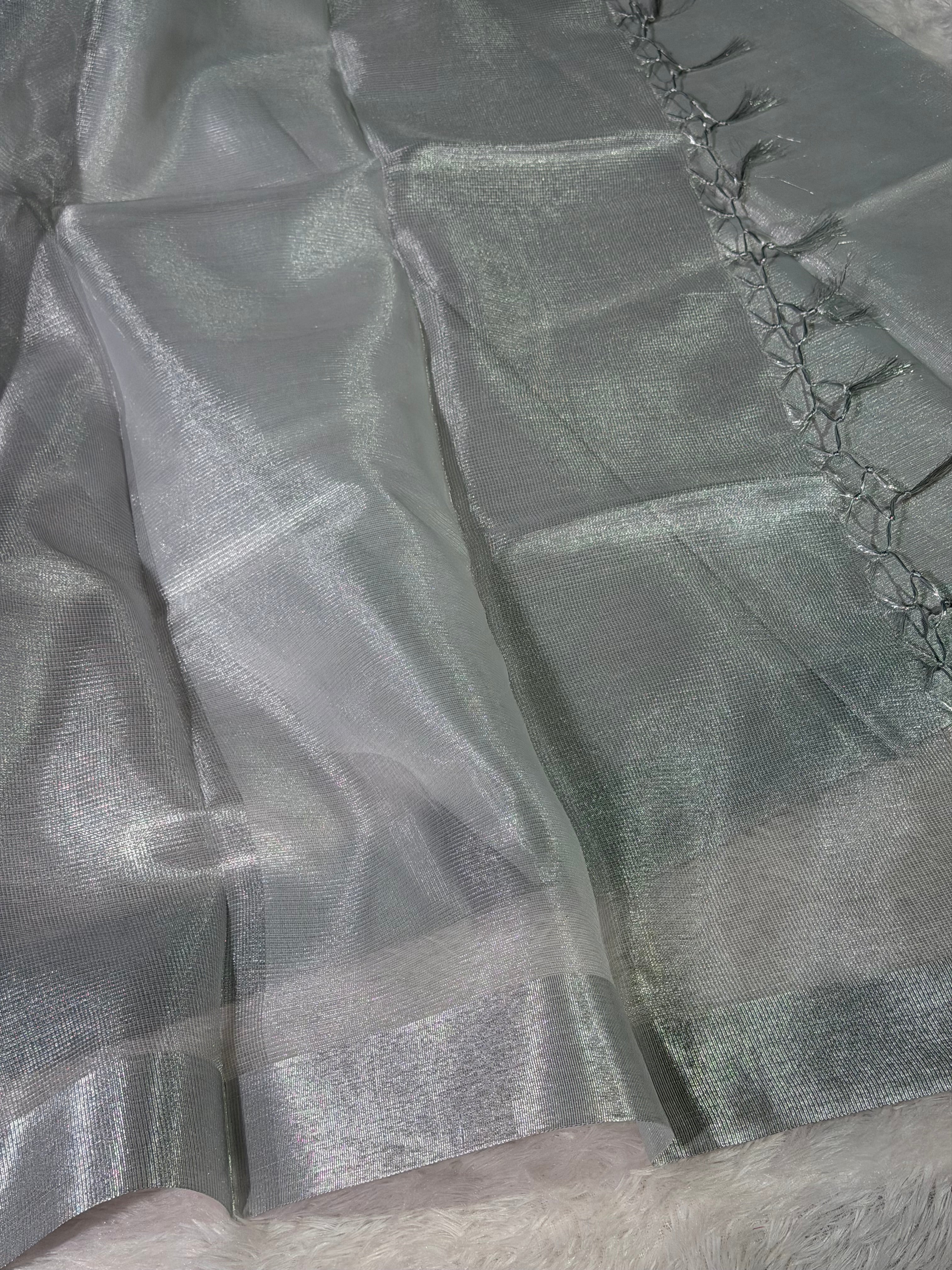 Celebrity Inspired Allover Silver Kota Tissue Silk Banarasi Saree