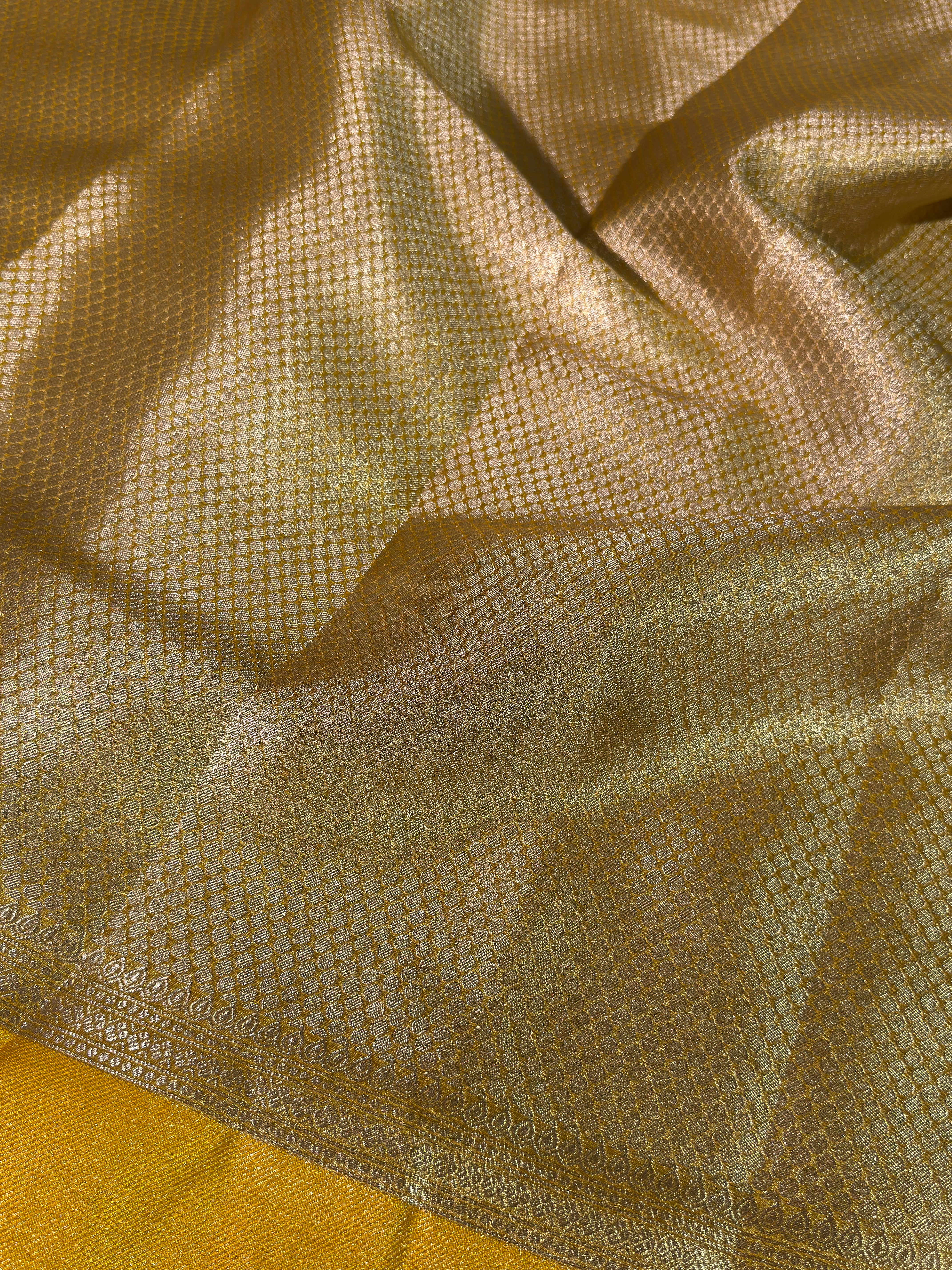 Metallic Gold Yellow Premium Breathable Tissue Silk Banarasi Saree