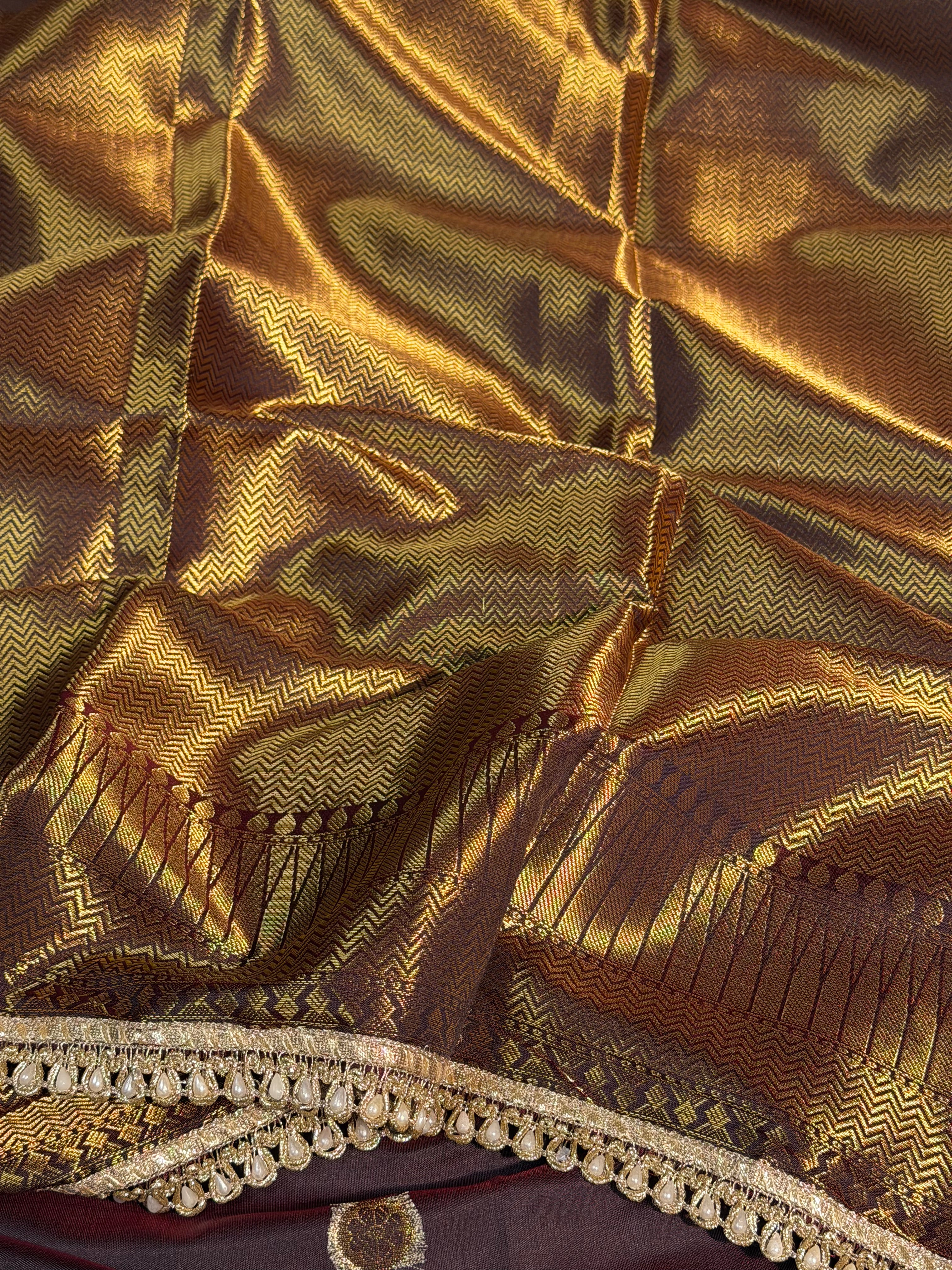 Coffee Brown Premium Soft Katan Silk Banarasi Saree with Moti Lace Work
