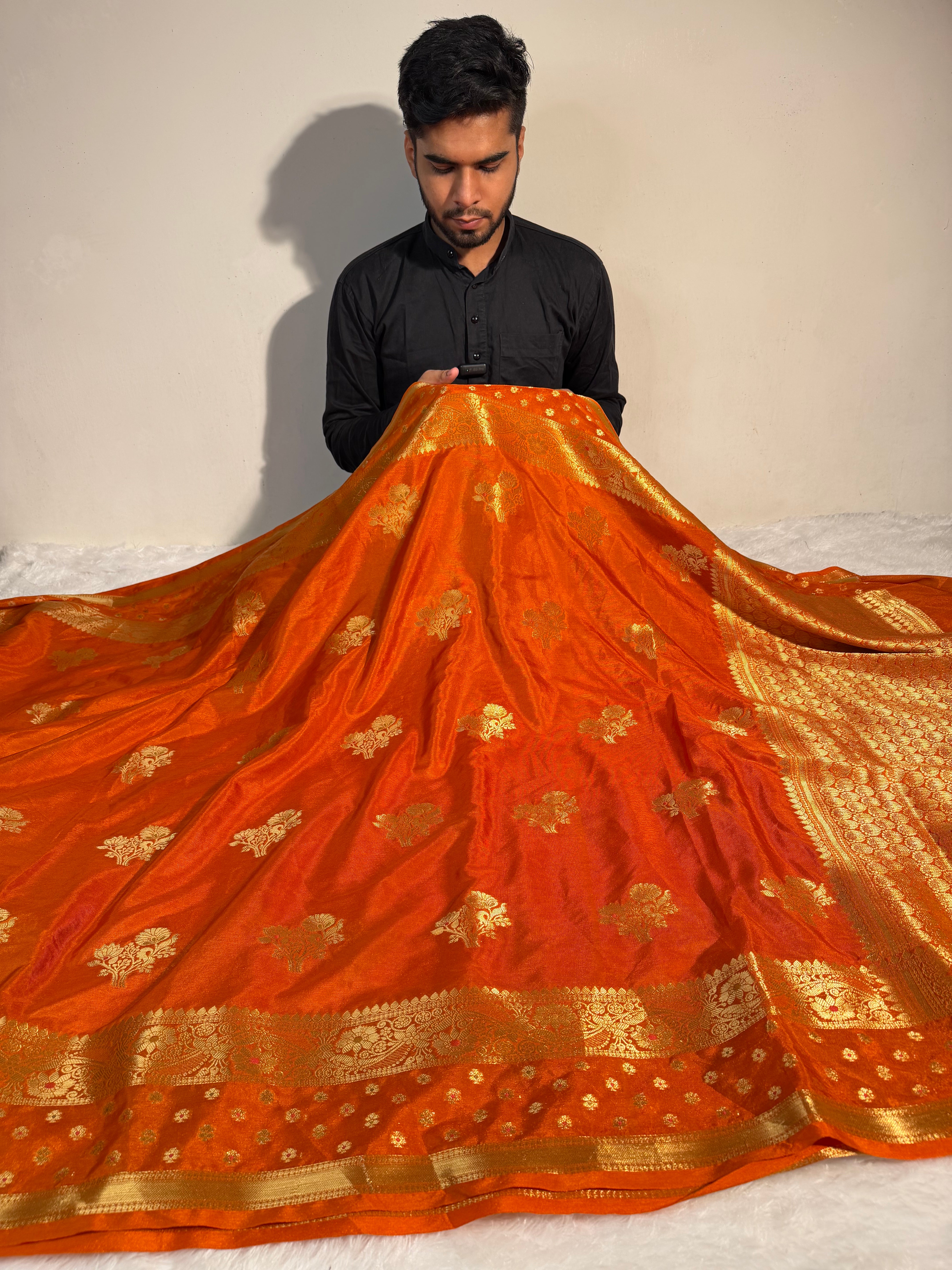 Rust Orange Premium Chiniya Silk Banarasi Saree