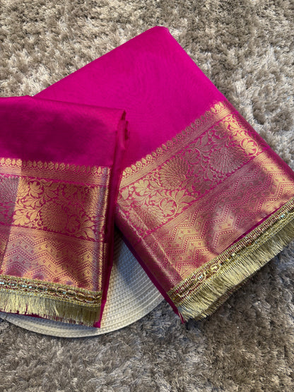Rani Pink Organza Silk Banarasi Saree with Premium Lace Work
