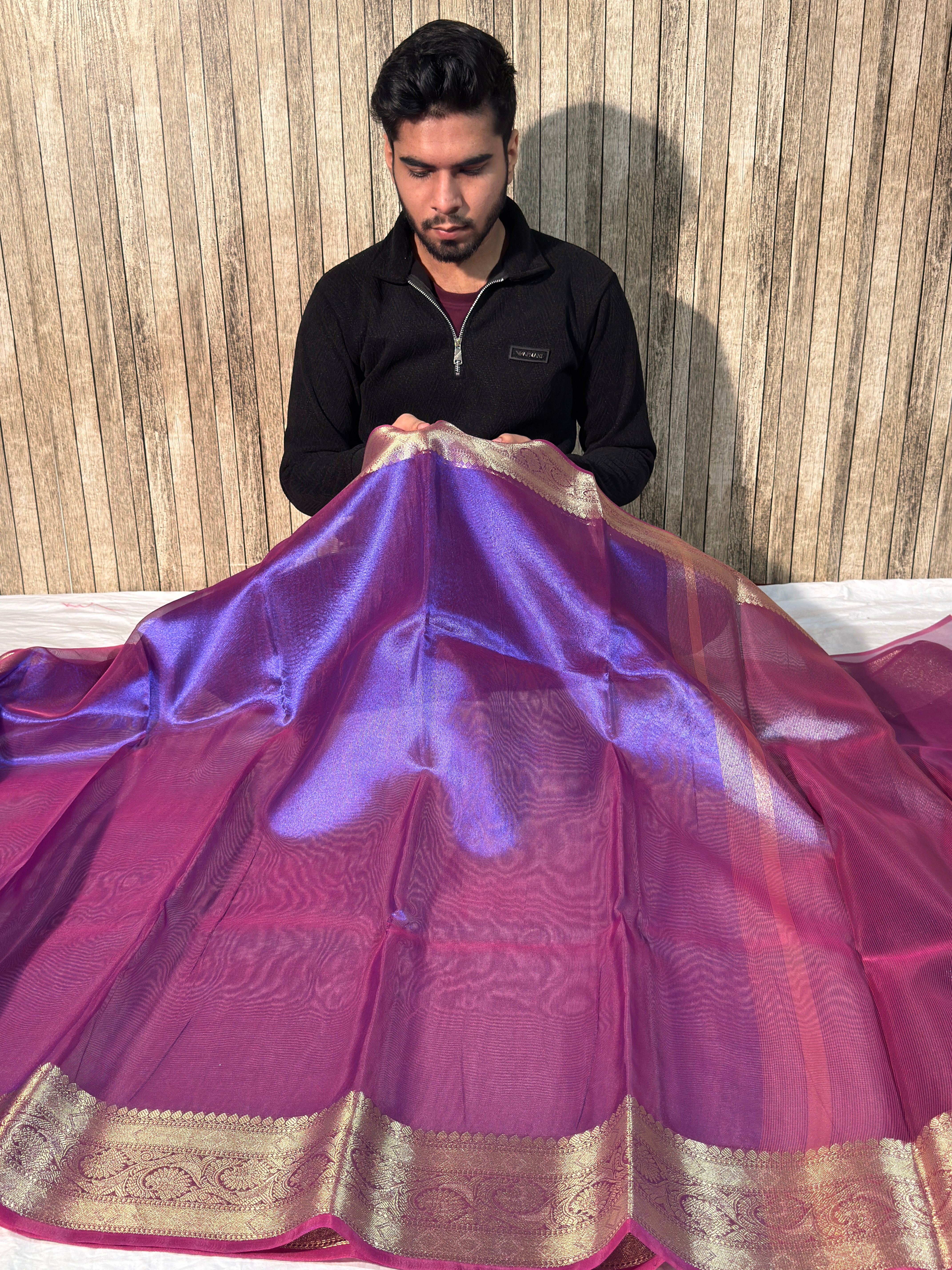 Dual Shade Blue Premium Tissue Silk Banarasi Saree