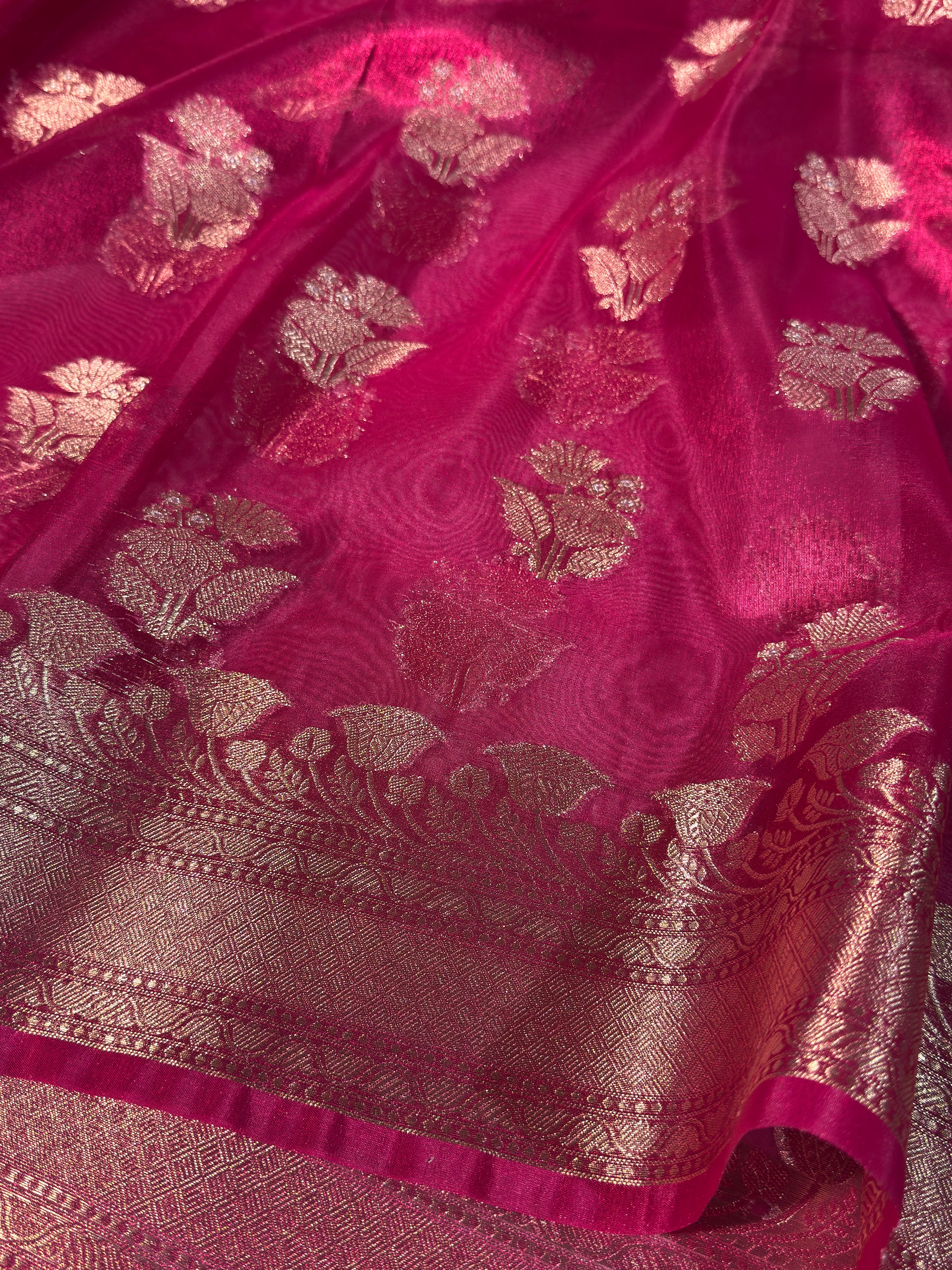 Rani Pink Premium Tissue Silk Banarasi Saree