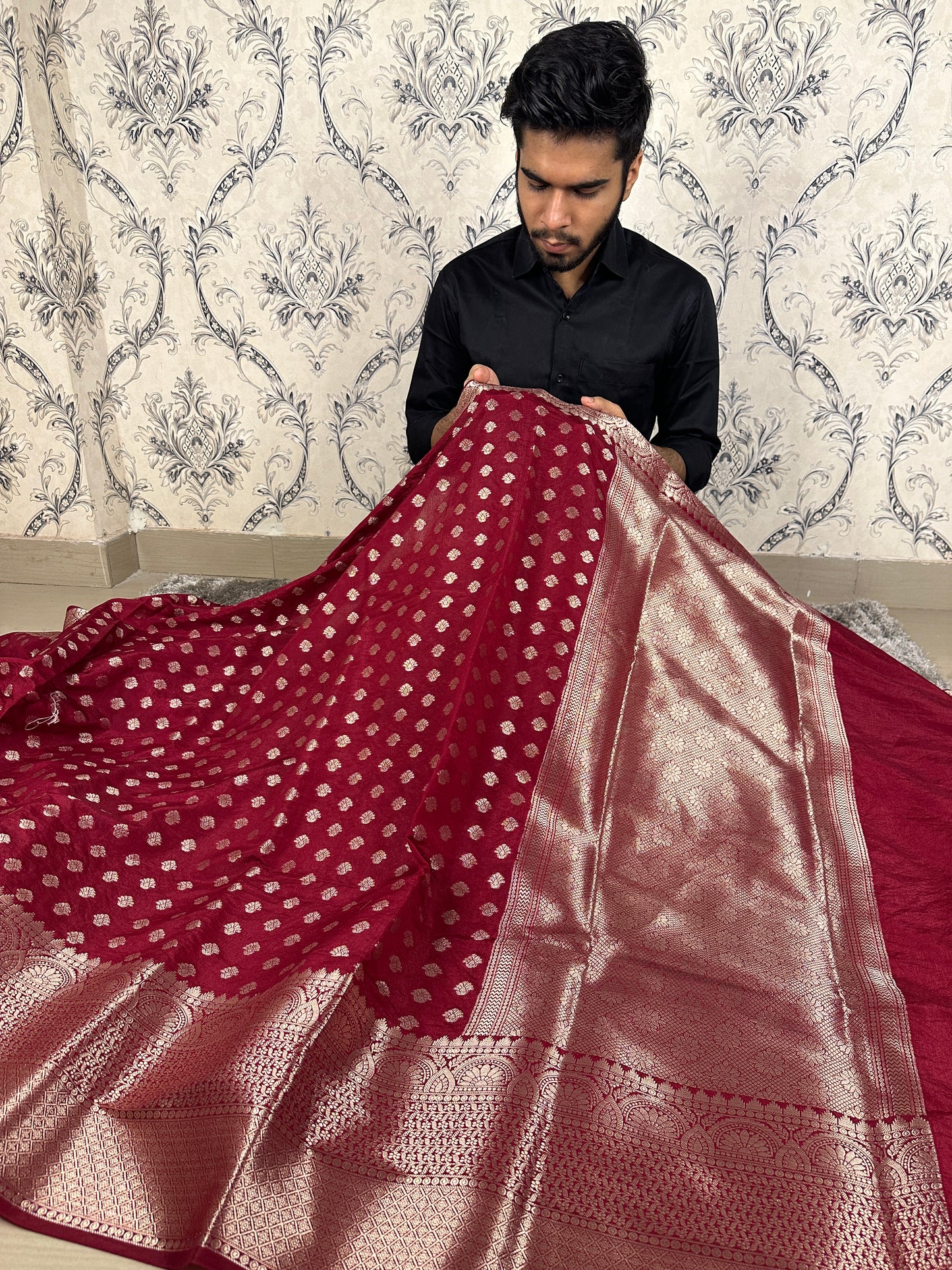 Beautiful Maroon Soft Designer Warm Silk Banarasi Saree