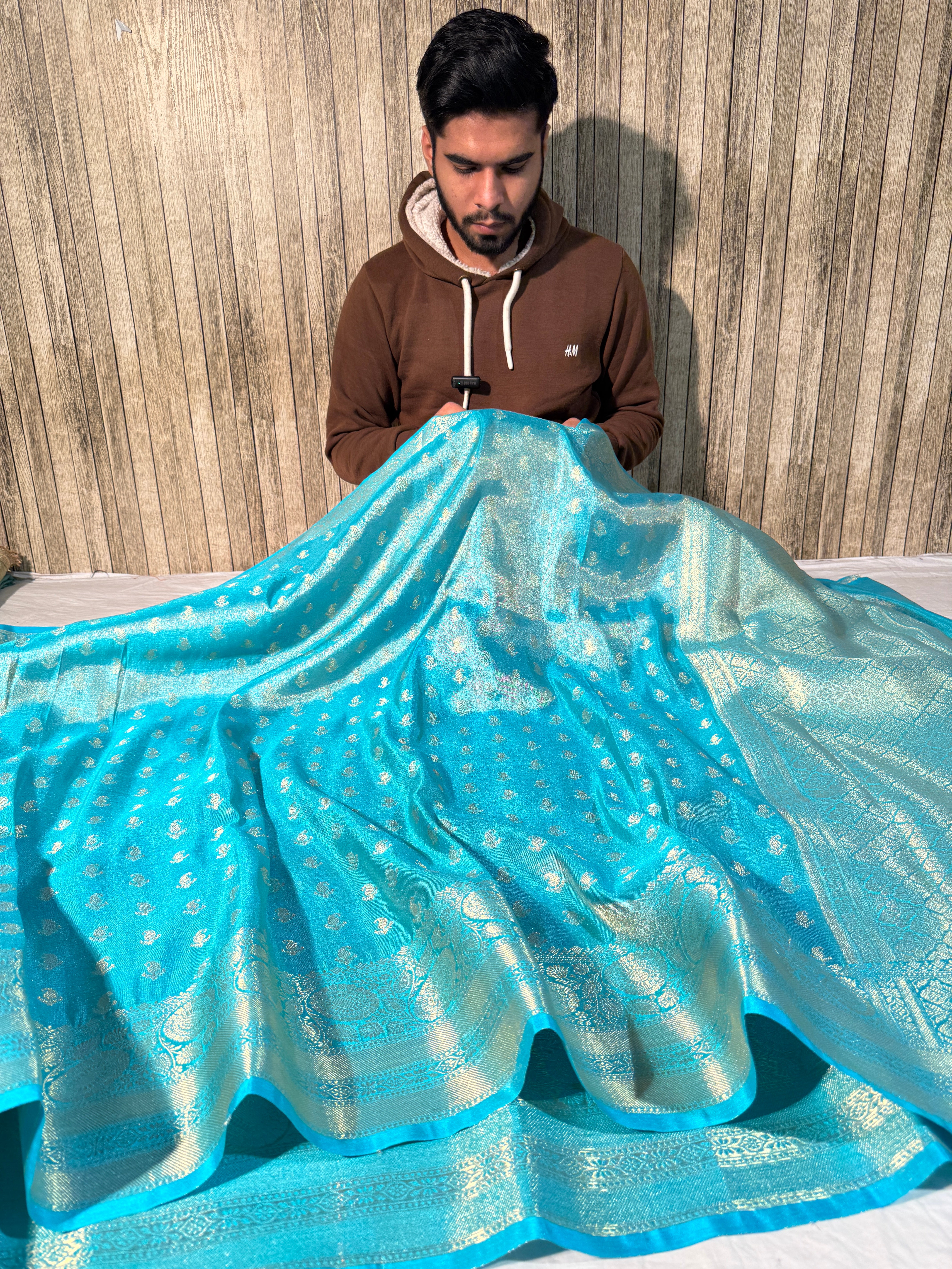 Pastel Firozi Premium Breathable Tissue Silk Banarasi Saree
