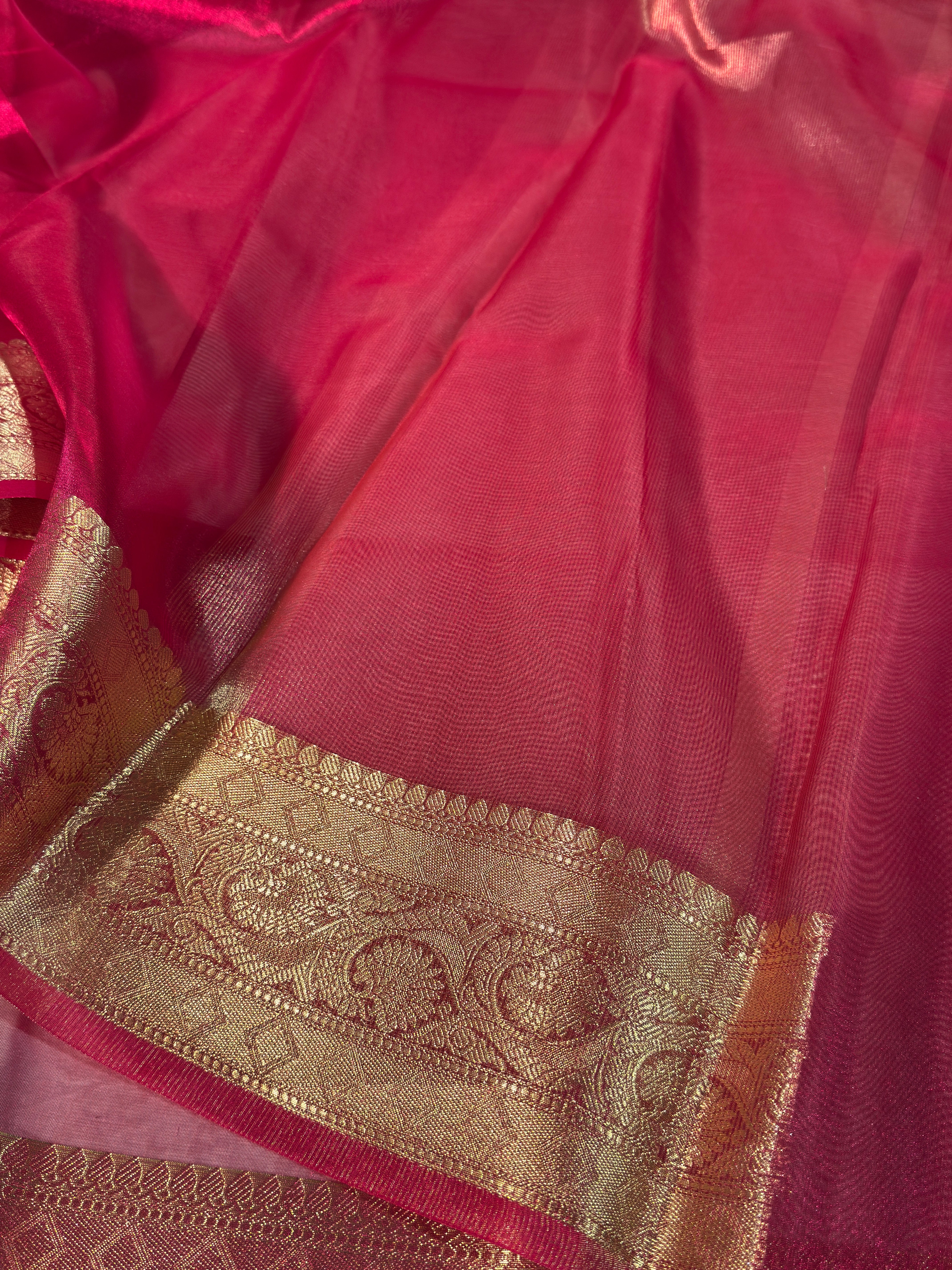 Elegant Rani Pink Premium Tissue Silk Banarasi Saree