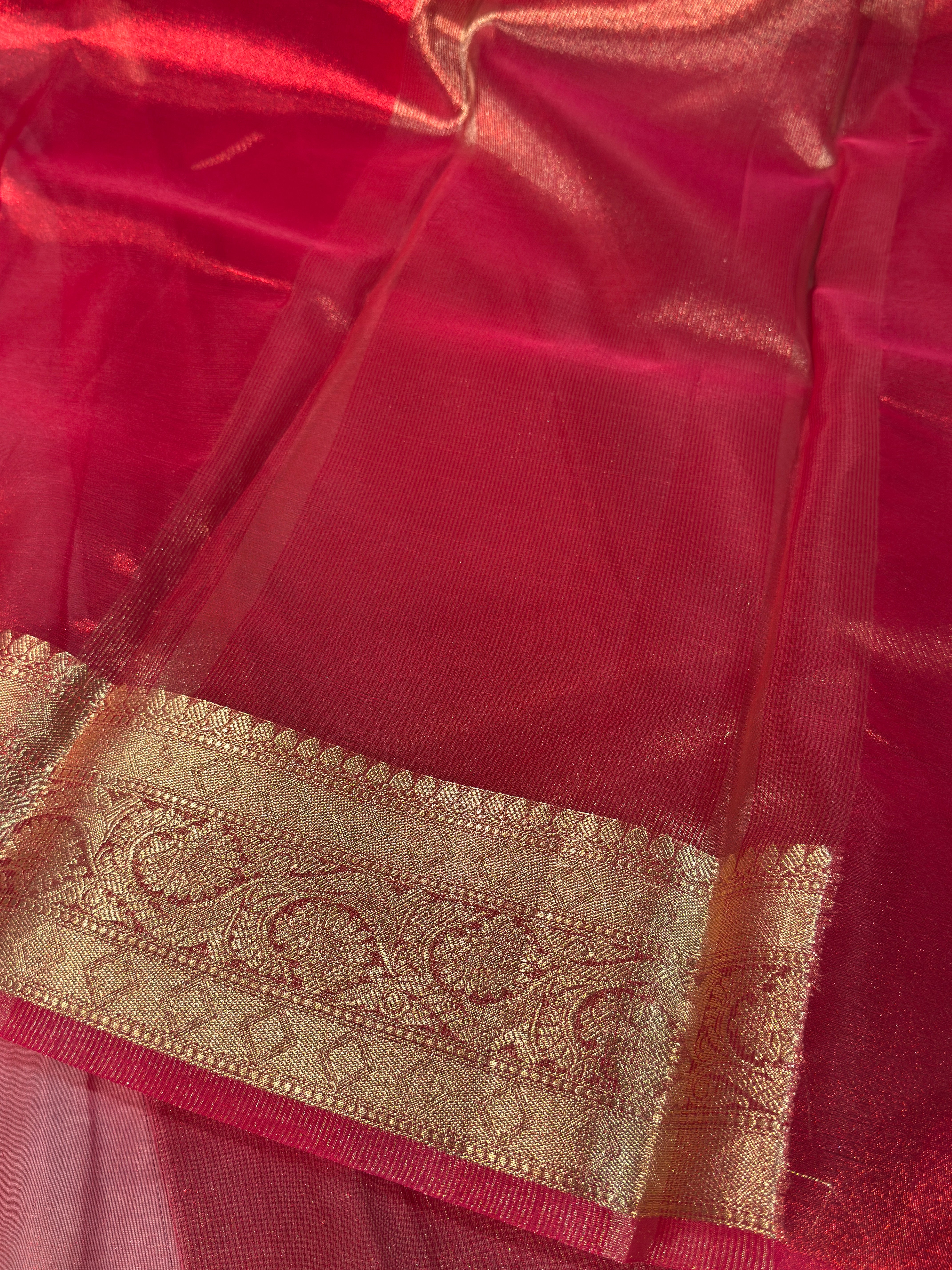 Cherry Red Premium Tissue Silk Banarasi Saree
