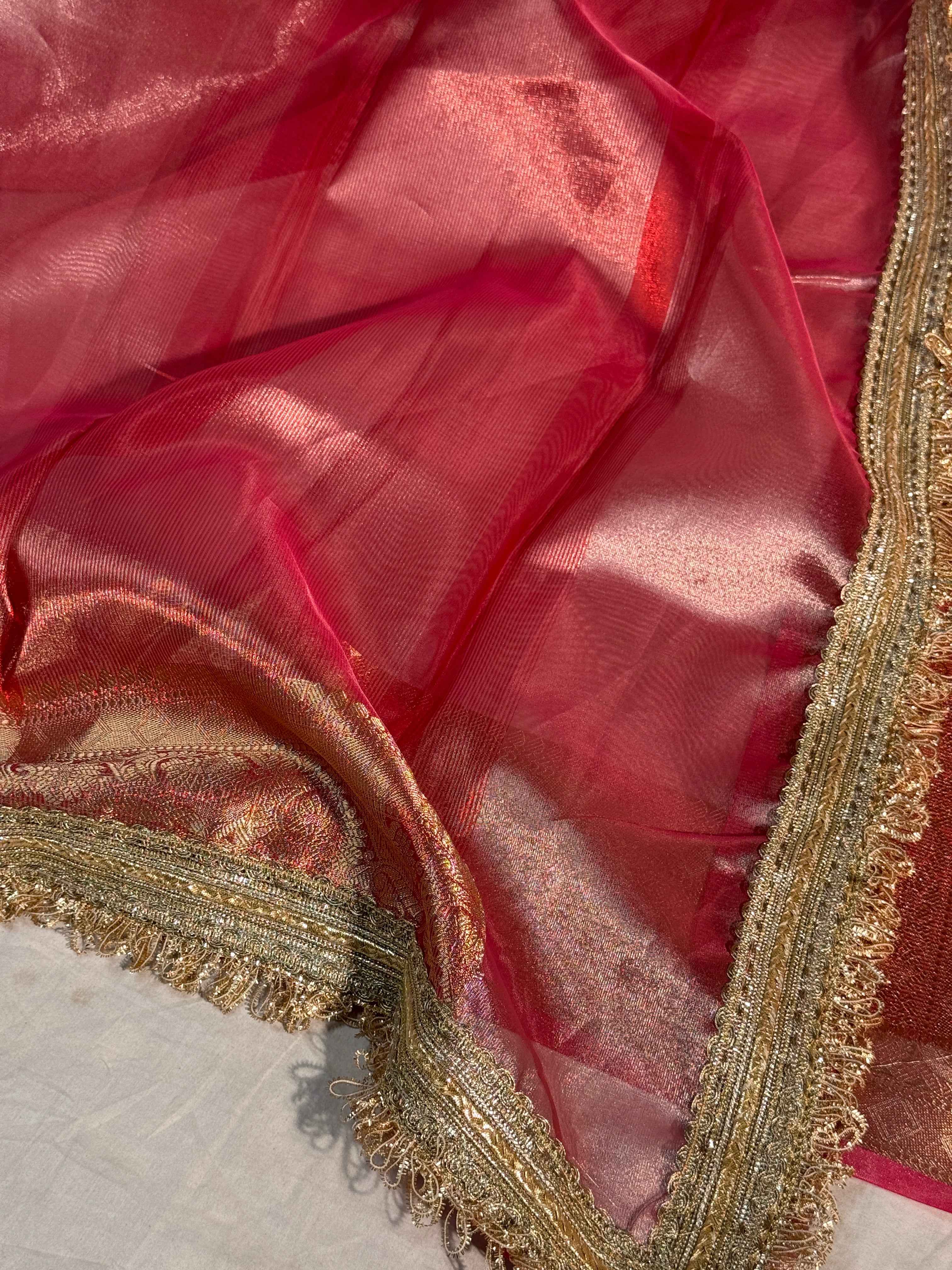 Mauve Pink Tissue Silk Banarasi Saree with Premium Lace Work