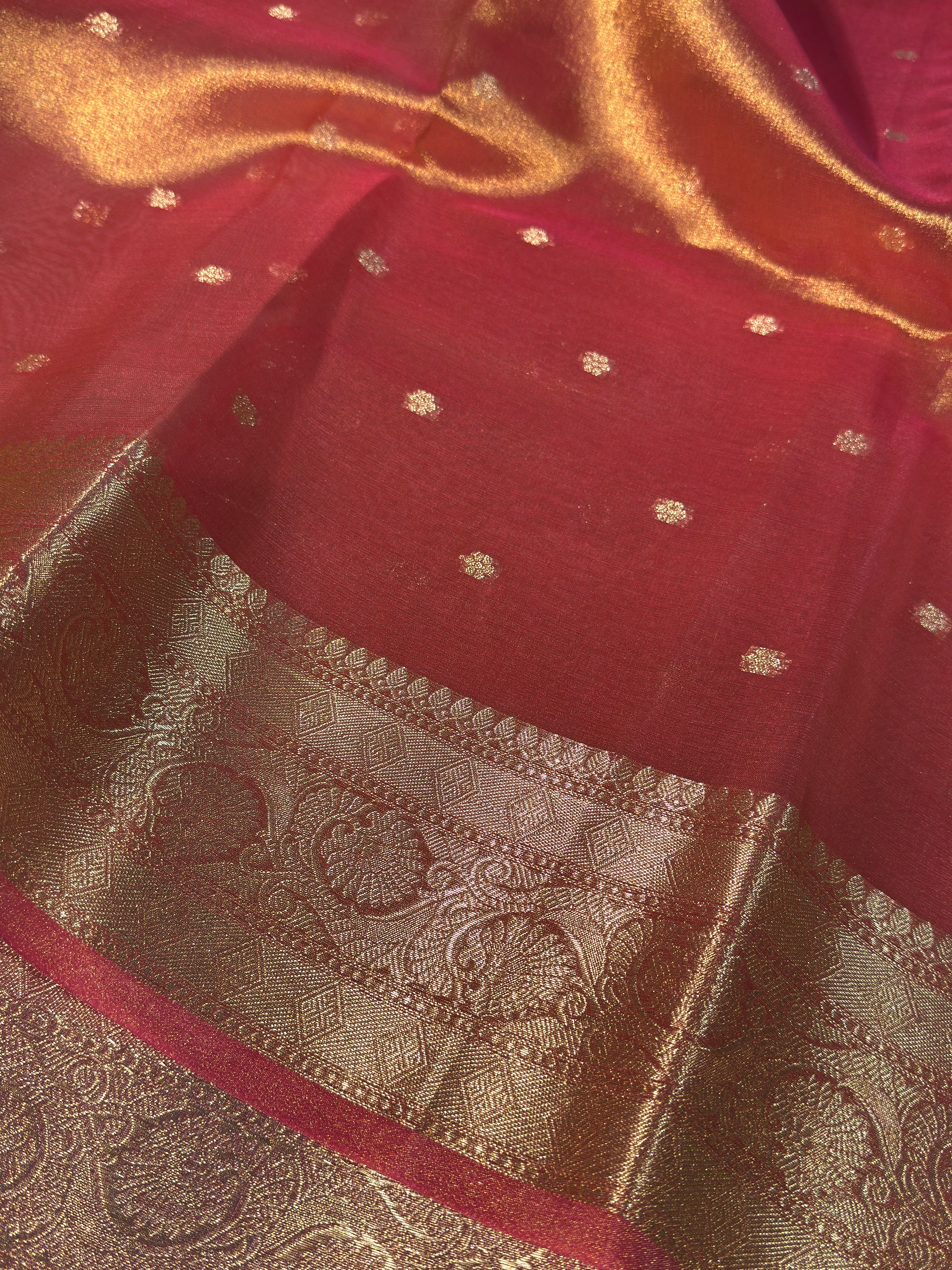 Dual Shaded Orange Premium Tissue Silk Banarasi Saree