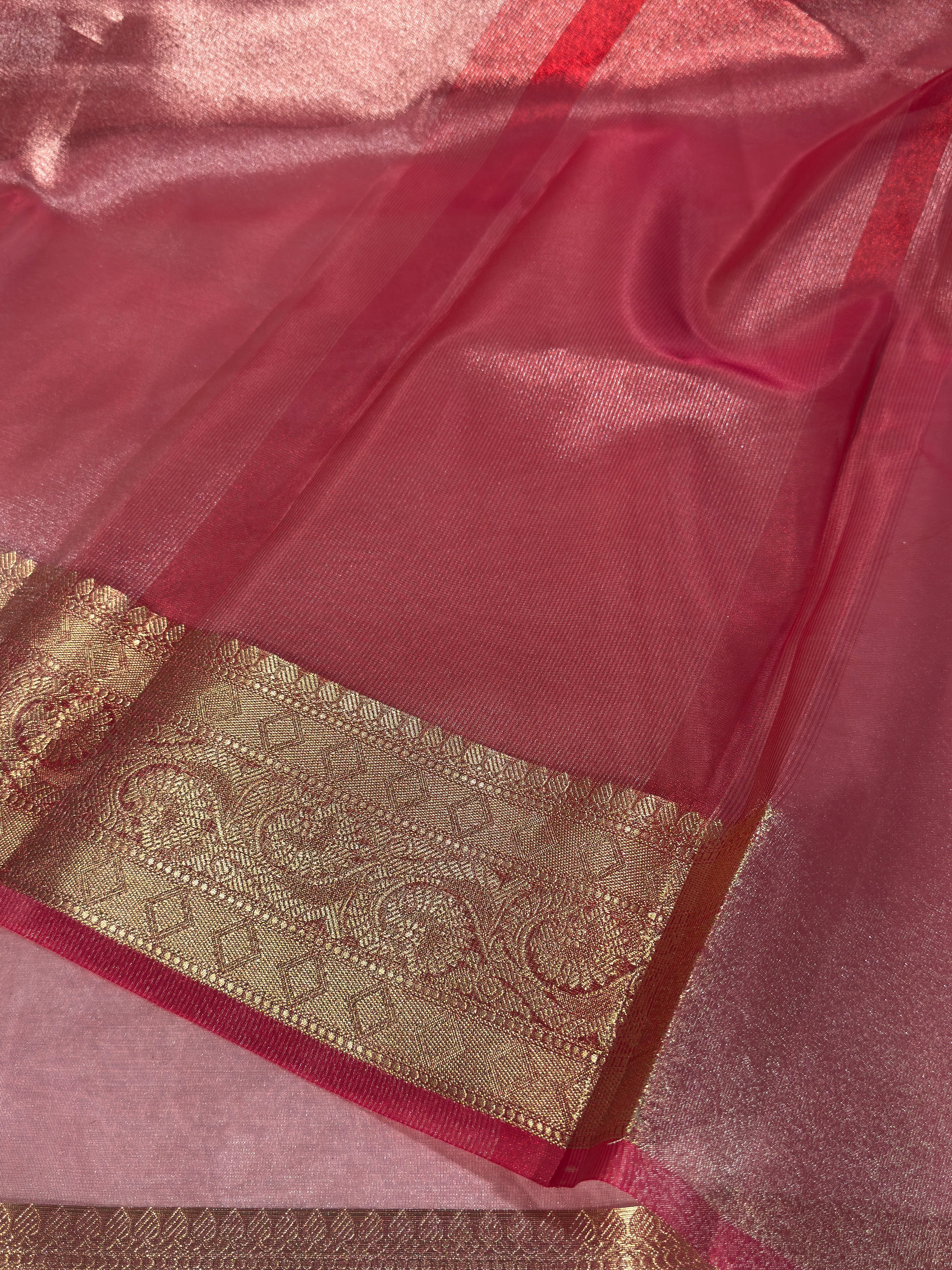 Rare Soft Pink Premium Tissue Silk Banarasi Saree