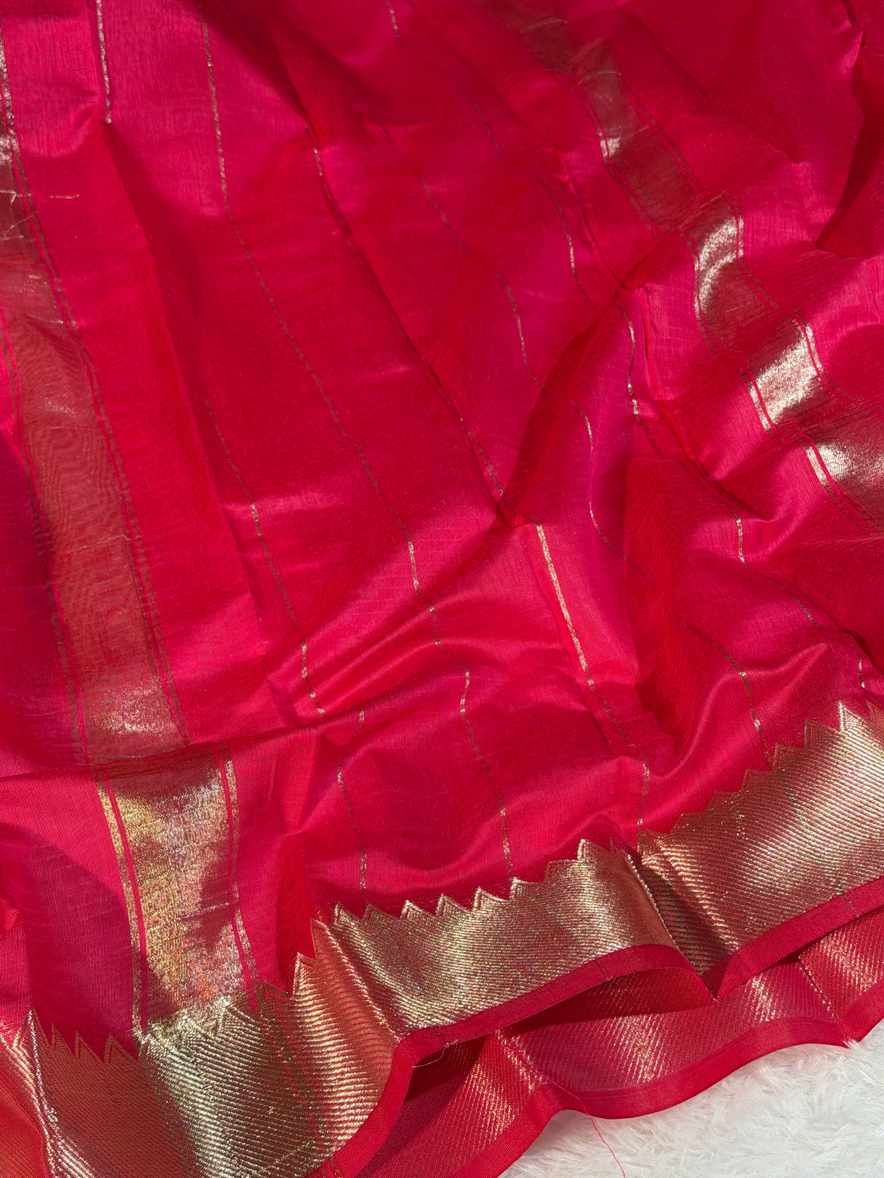 Cherry Pink Premium Mangalagiri Cotton Silk Banarasi Saree