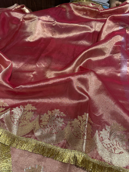 Beautiful Banarasi Bridal Tissue Silk Saree With Lace Work