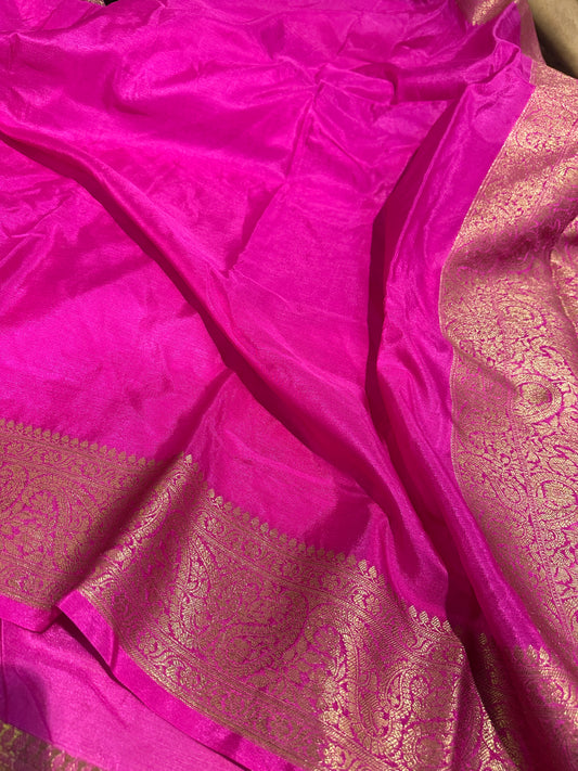 Beautiful Rani Pink Bridal Warm Silk Banarasi Saree