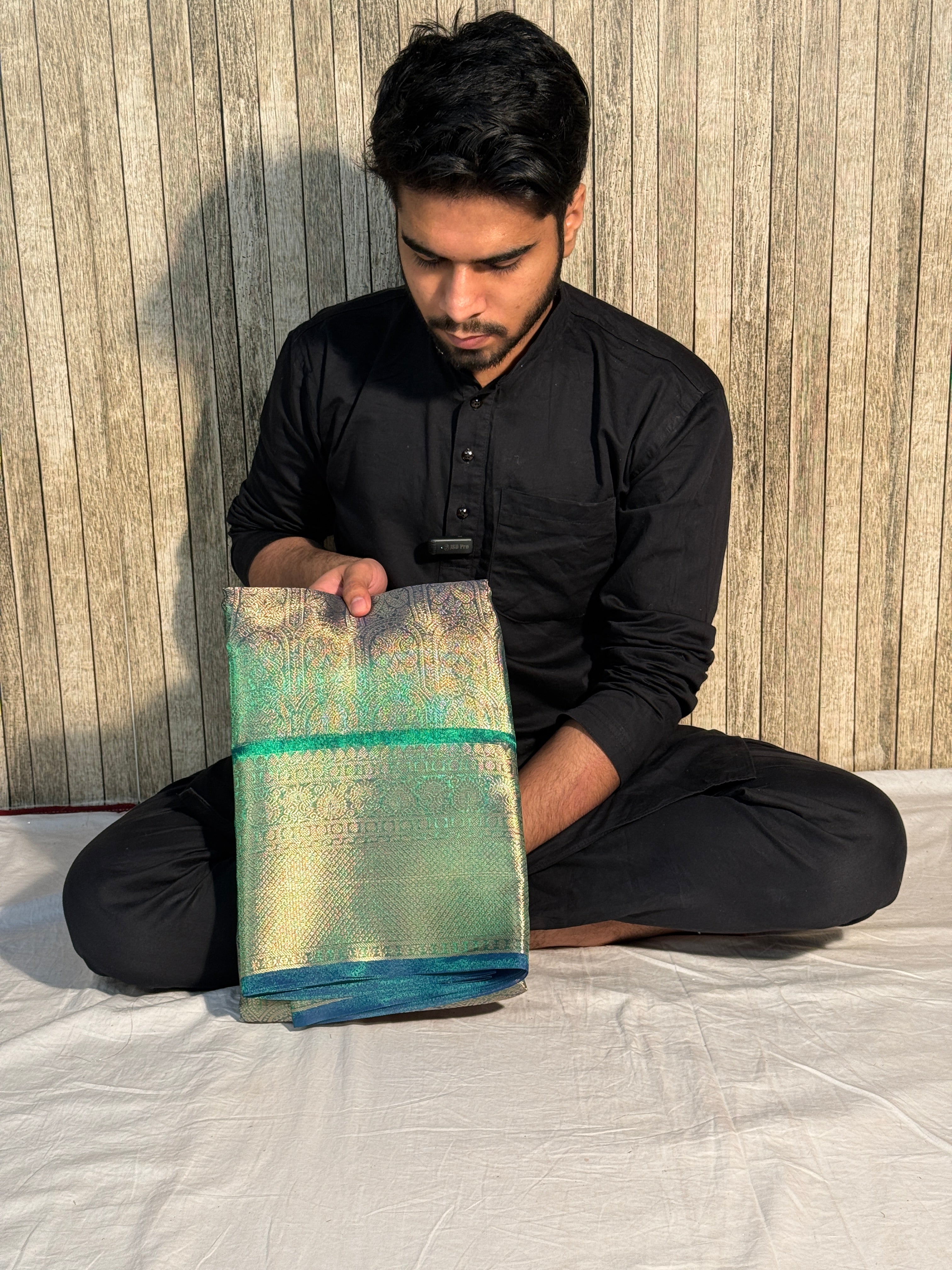 Ready To Wear Sapphire Green Kanjeevaram Tissue Silk Banarasi Saree