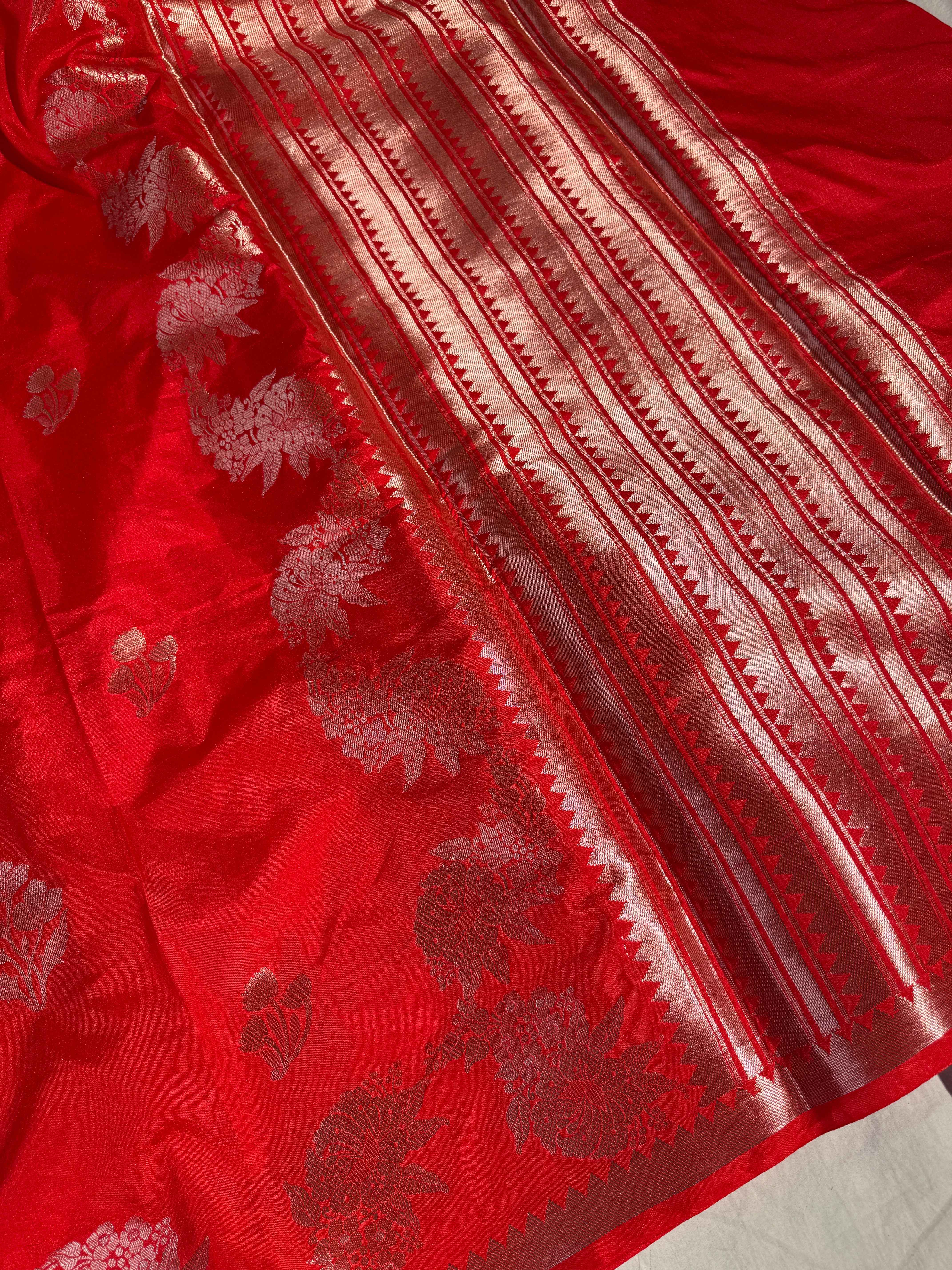 Bridal Red Premium Chiniya Silk Banarasi Saree