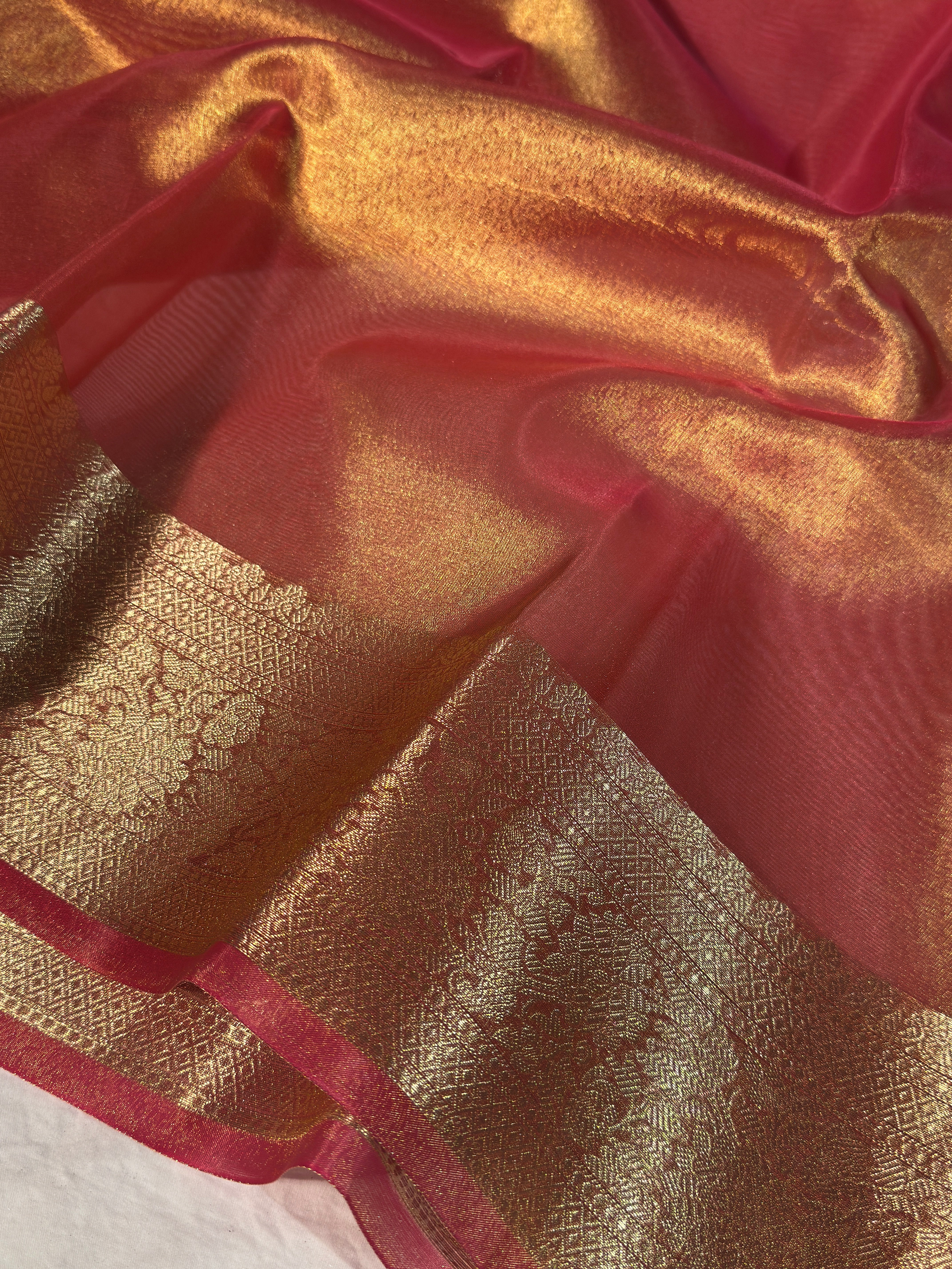 Bright Orange Premium Tissue Silk Banarasi Saree