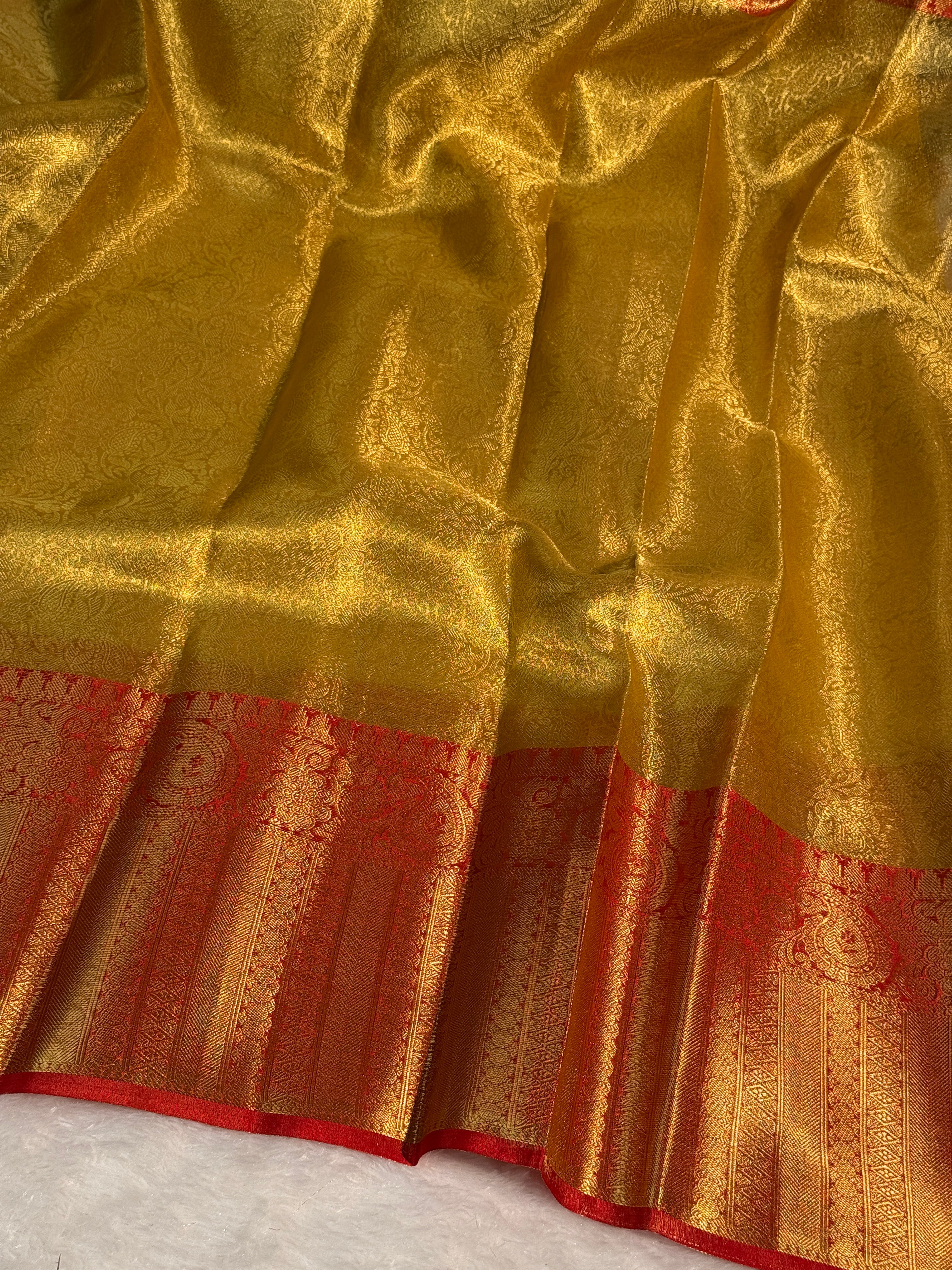 Ready To Wear Gold with Red Premium Tissue Silk Banarasi Saree
