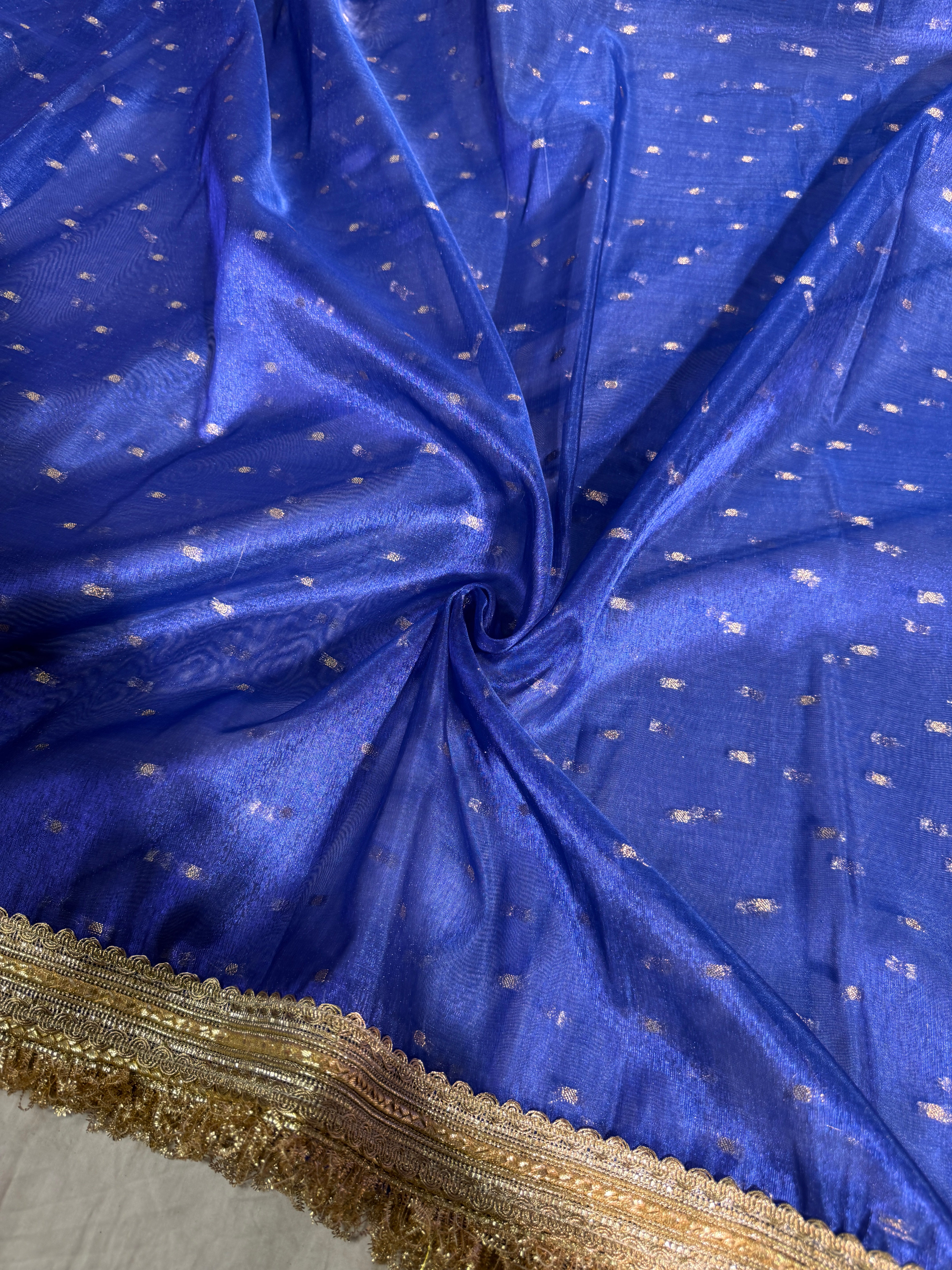 Metallic Royal Blue Premium Tissue Silk Lace Attached Banarasi Saree