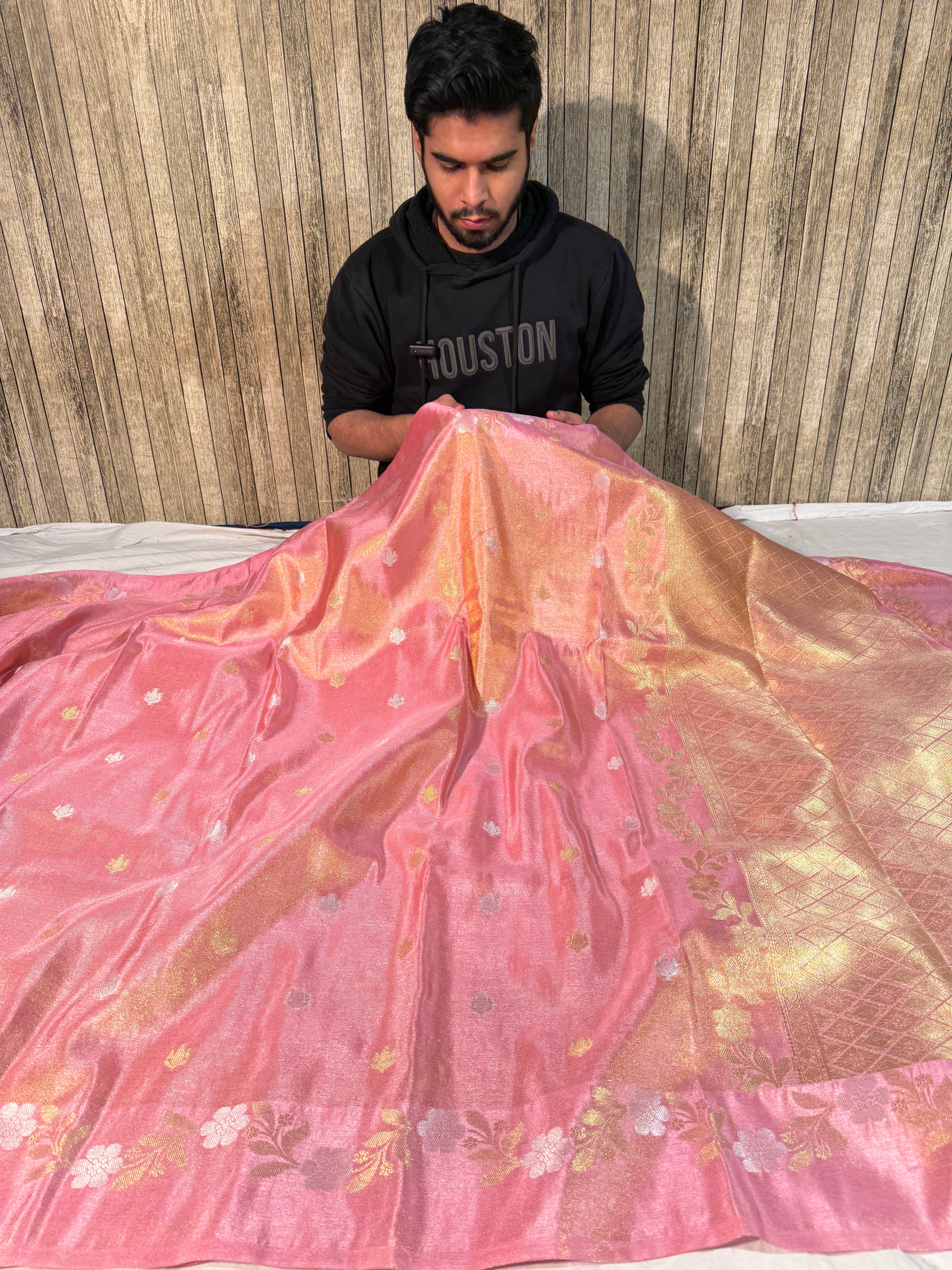 Pastel Pink Premium Meenakari Breathable Tissue Silk Banarasi Saree