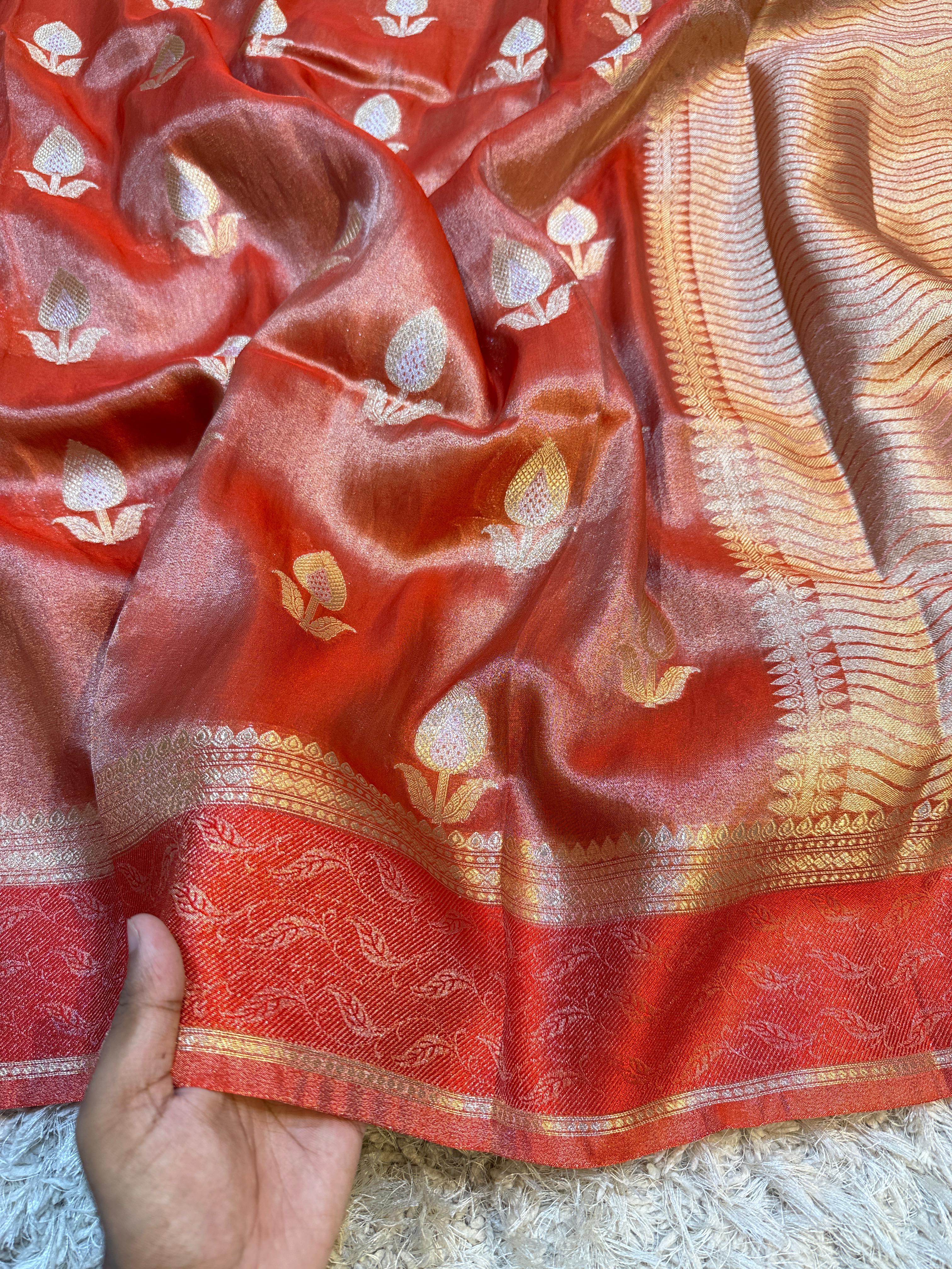 Cosmic Orange Premium Banarasi Tissue Silk Saree