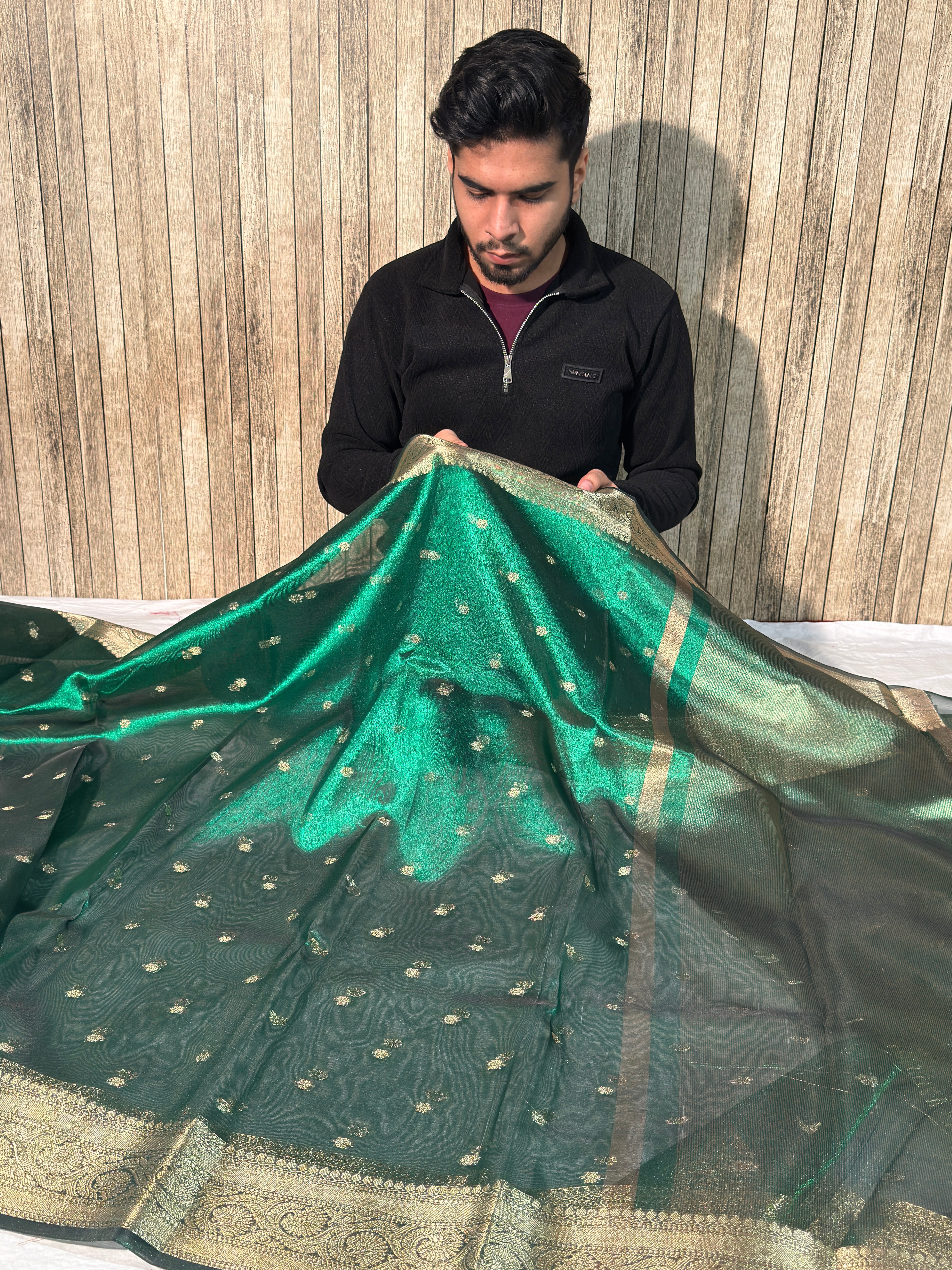 Metallic Green Premium Tissue Silk Banarasi Saree