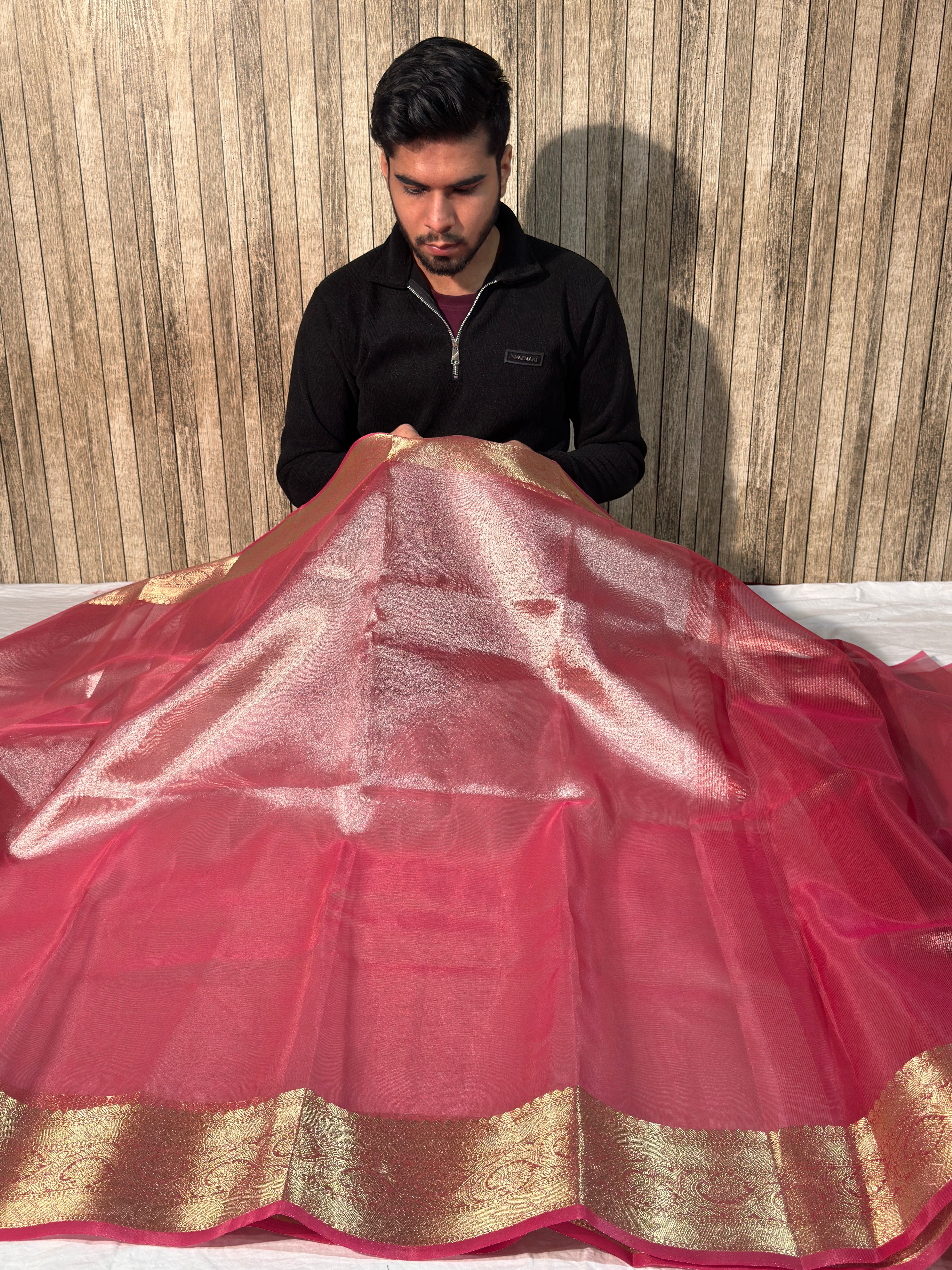 Rare Soft Pink Premium Tissue Silk Banarasi Saree