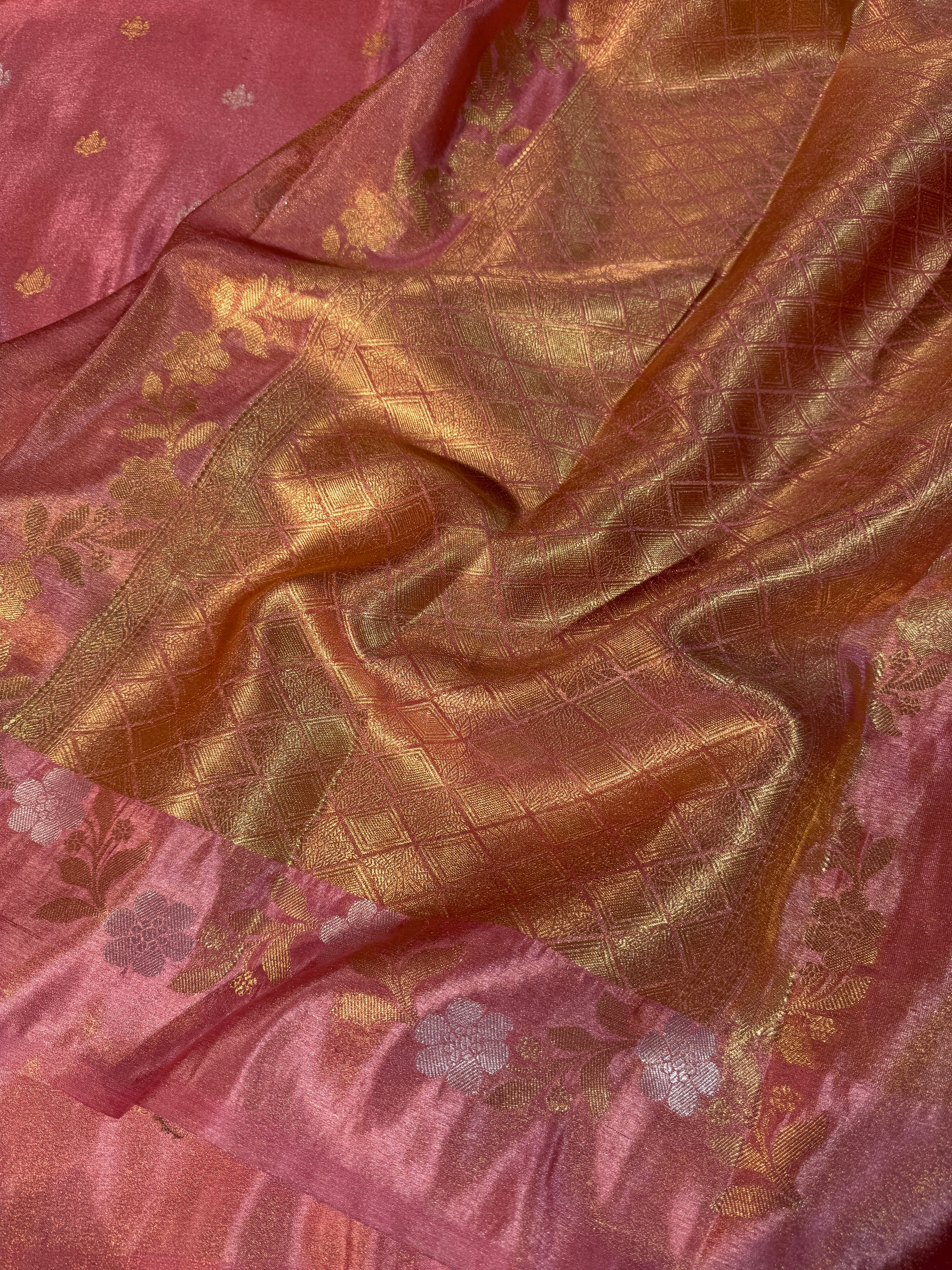 Pastel Pink Premium Meenakari Breathable Tissue Silk Banarasi Saree