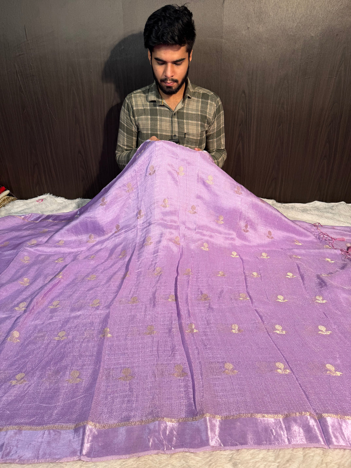 Lavender Premium Viscose Georgette Silk Banarasi Saree with Tassles