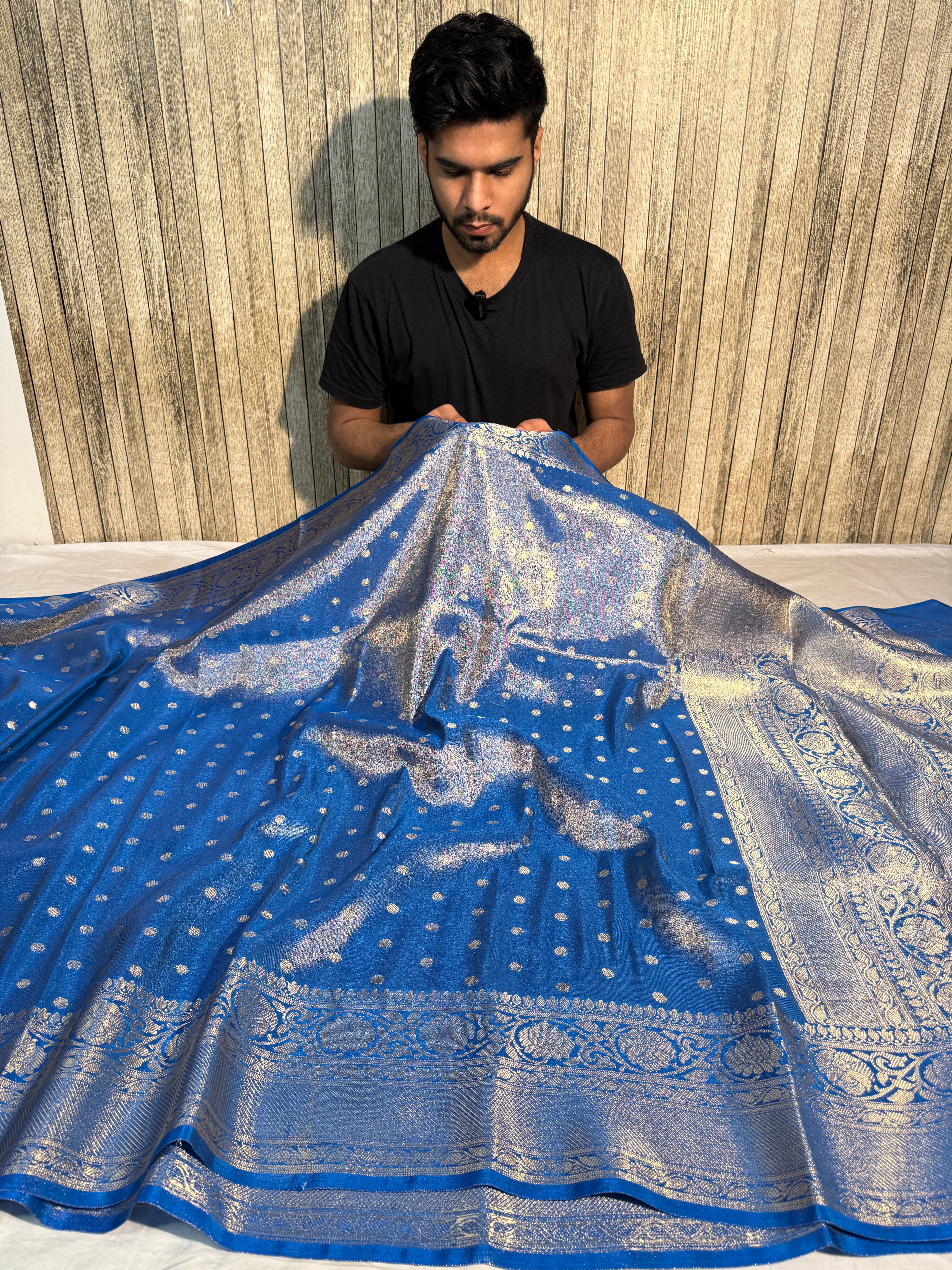 Metallic Royal Blue Premium Breathable Tissue Silk Banarasi Saree