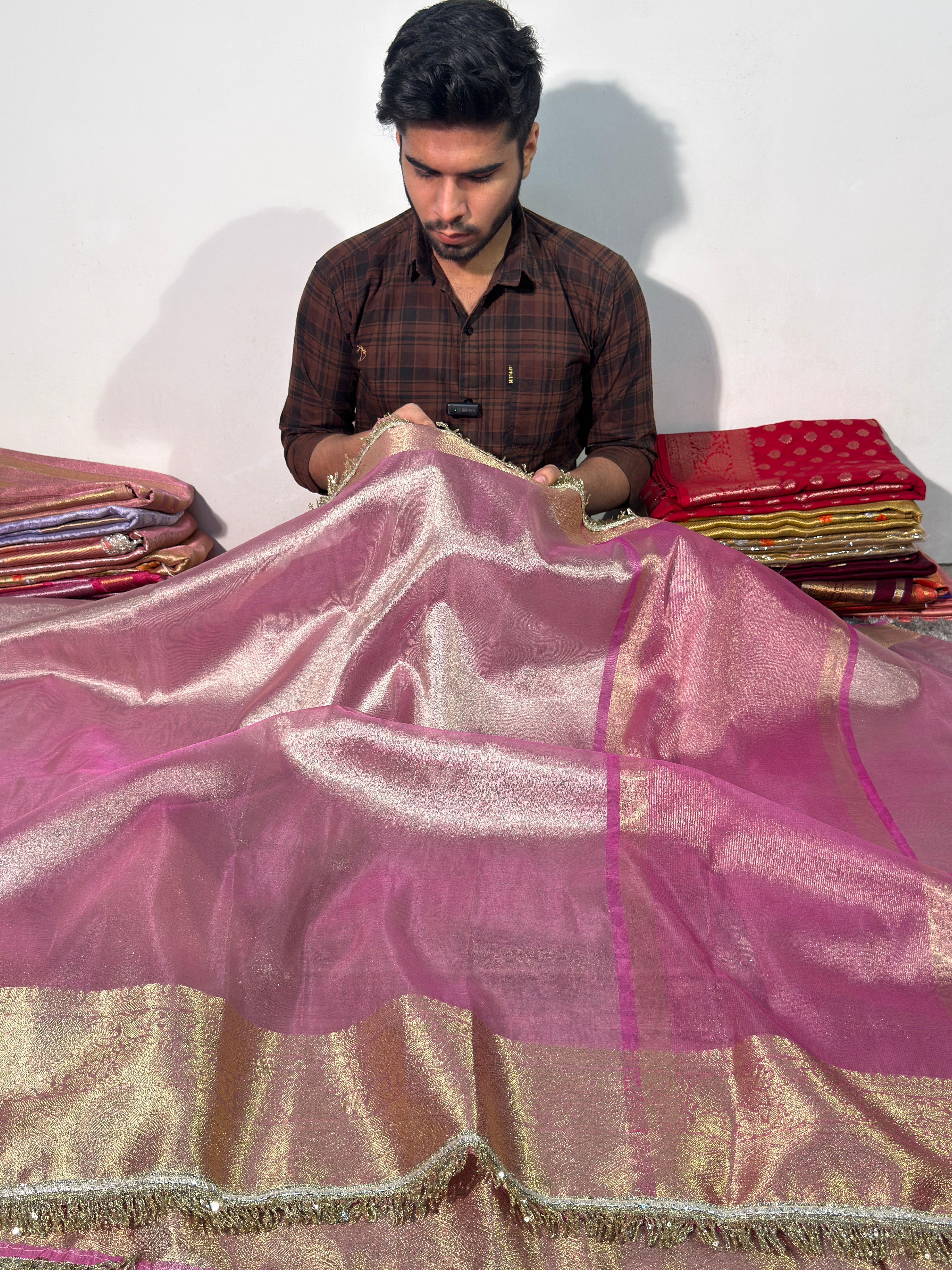 Janhvi Kapoor Inspired Pink Tissue Silk Saree