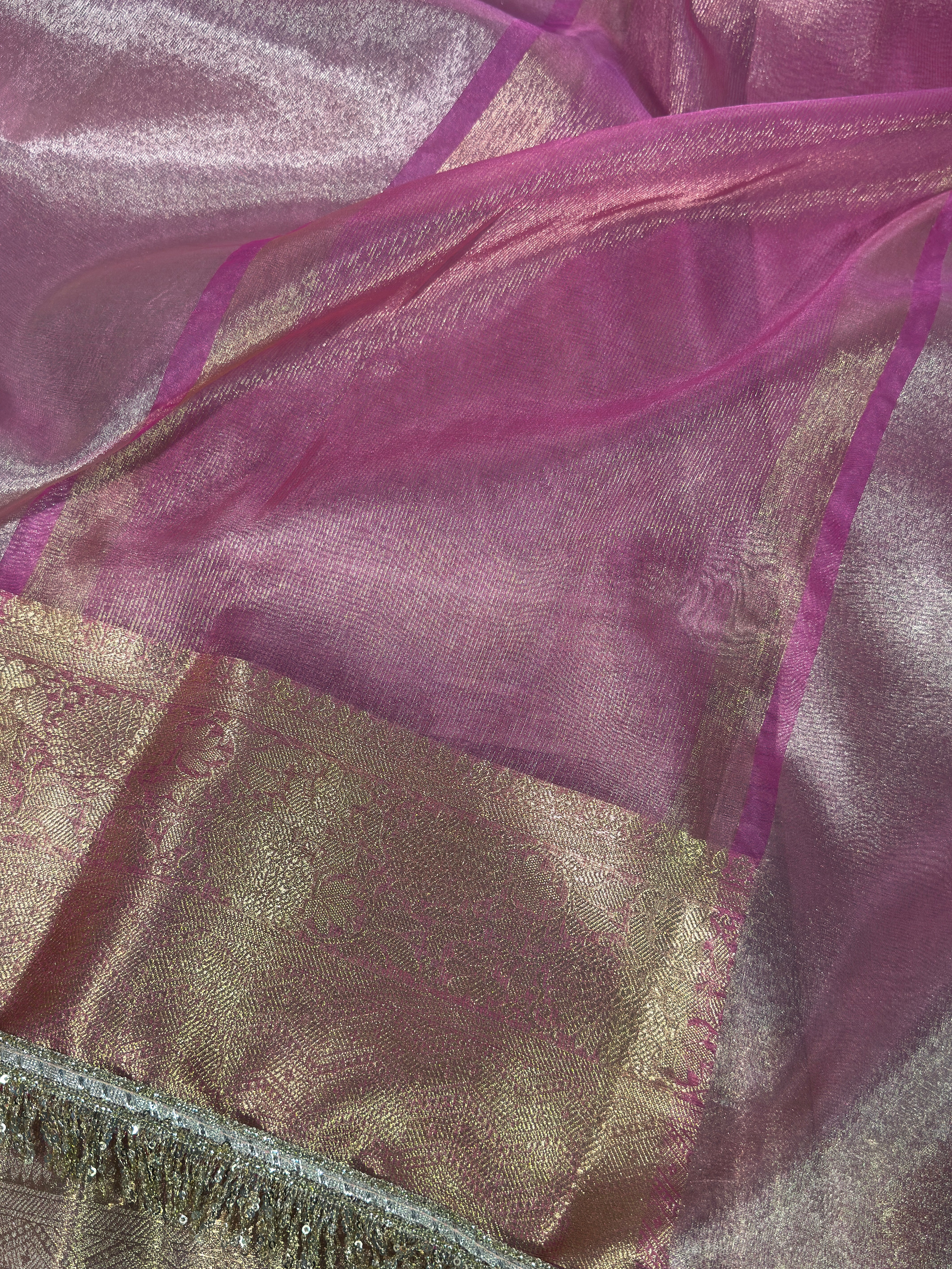 Janhvi Kapoor Inspired Pink Tissue Silk Saree