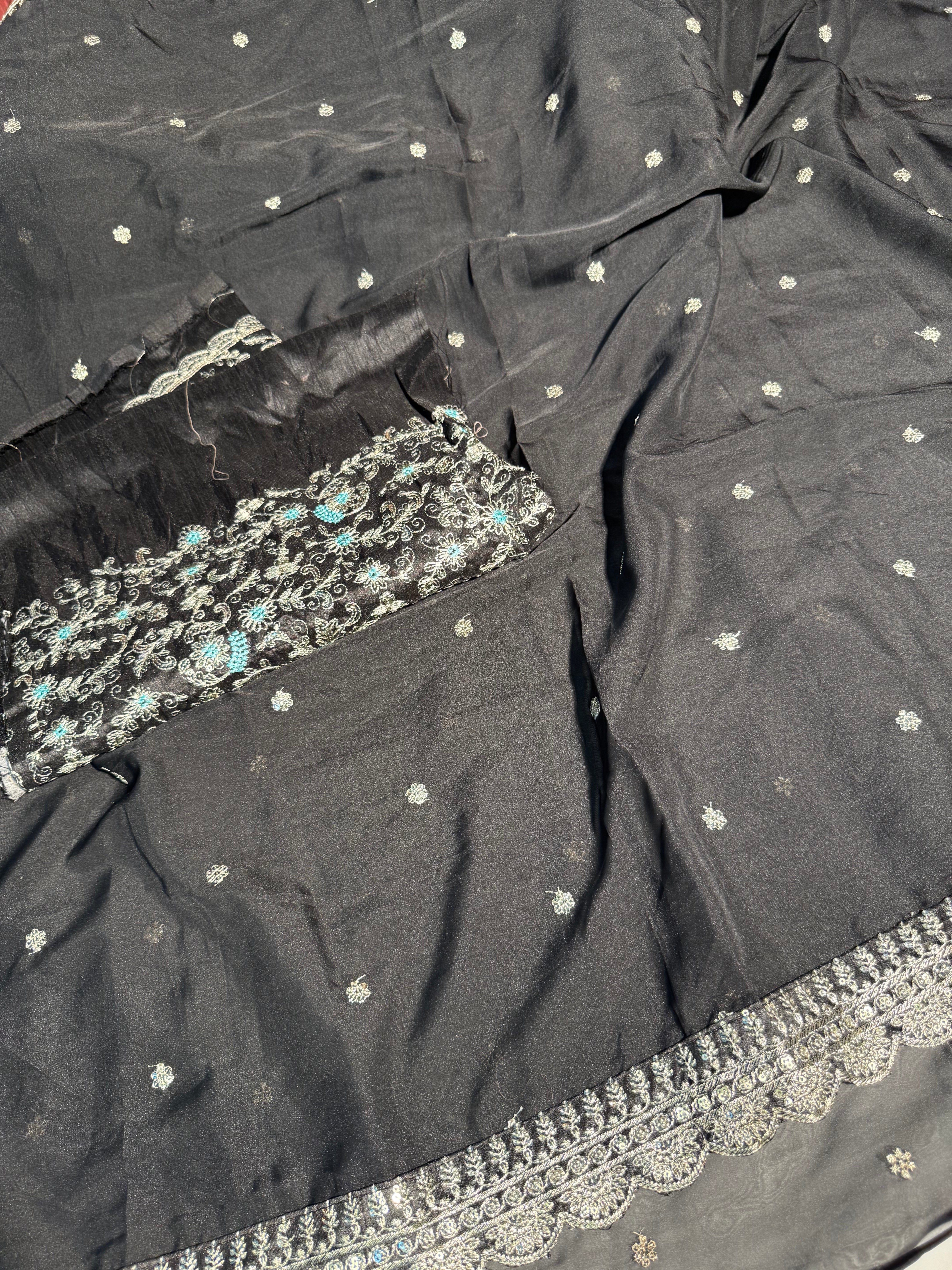 Black Shimmery Tissue Designer Saree with Sequence Work