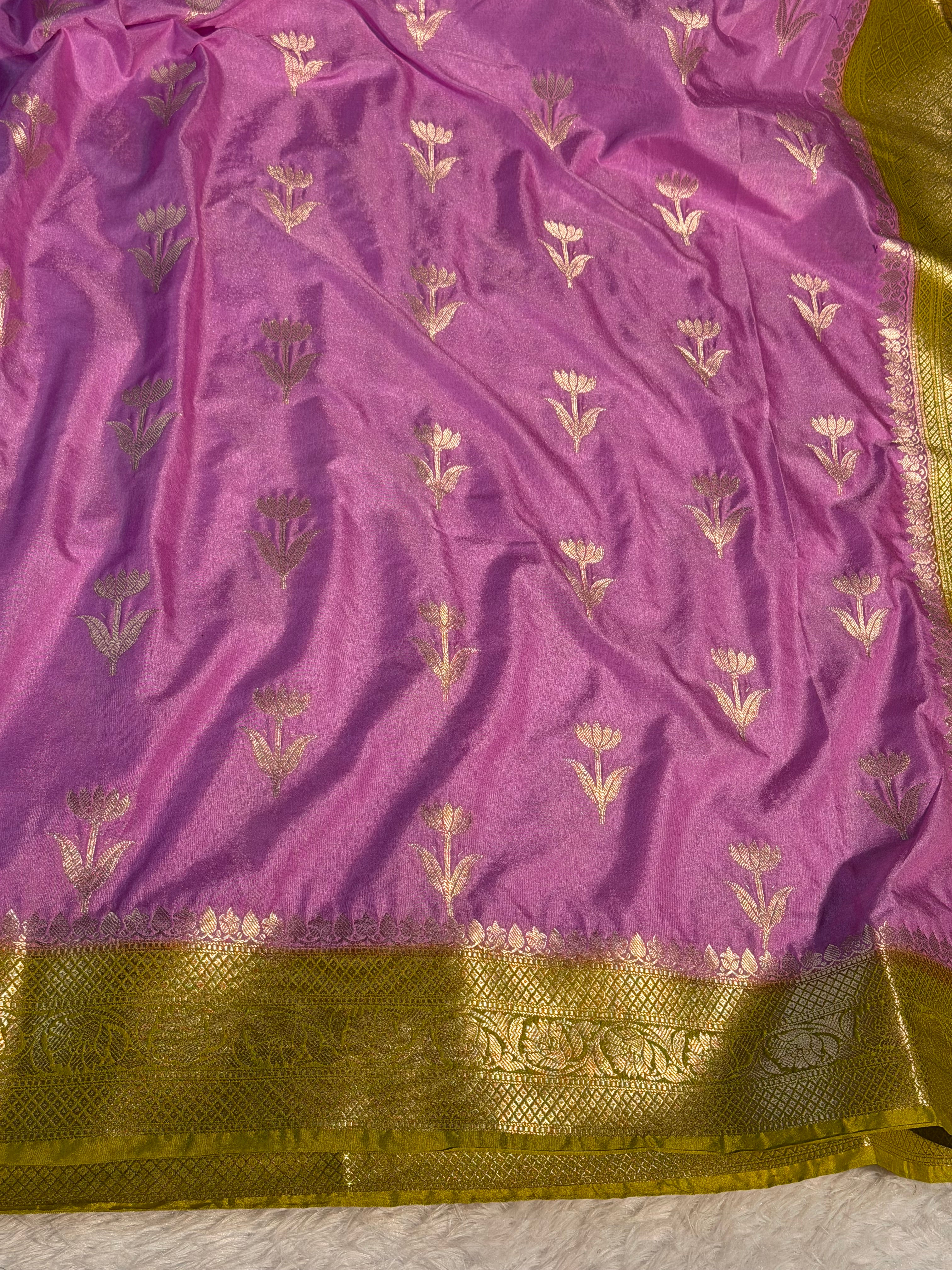 Lavendar Mustard Premium Chiniya Silk Banarasi Saree
