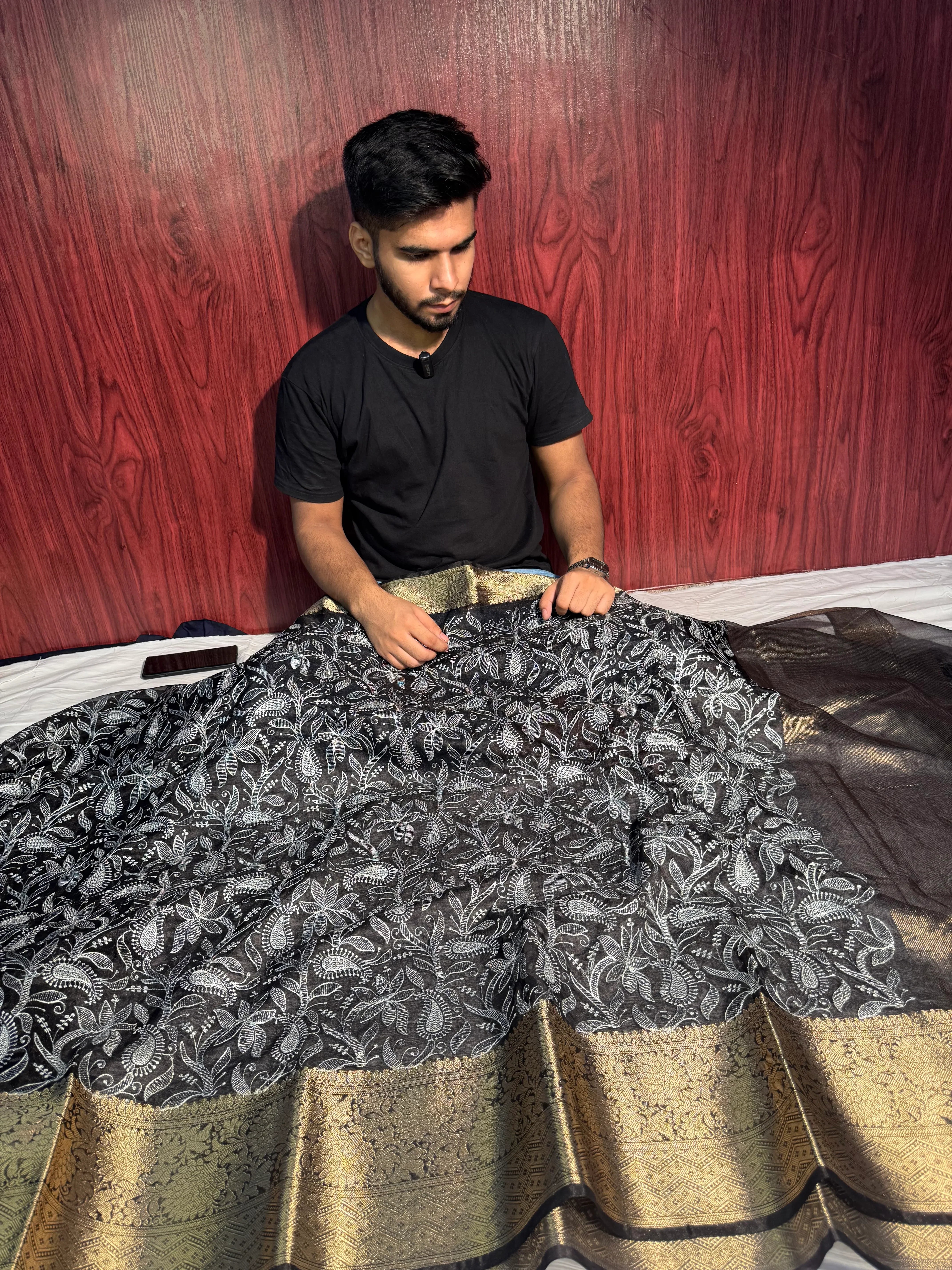 Black Premium Chikankari Banarasi Organza Silk Saree