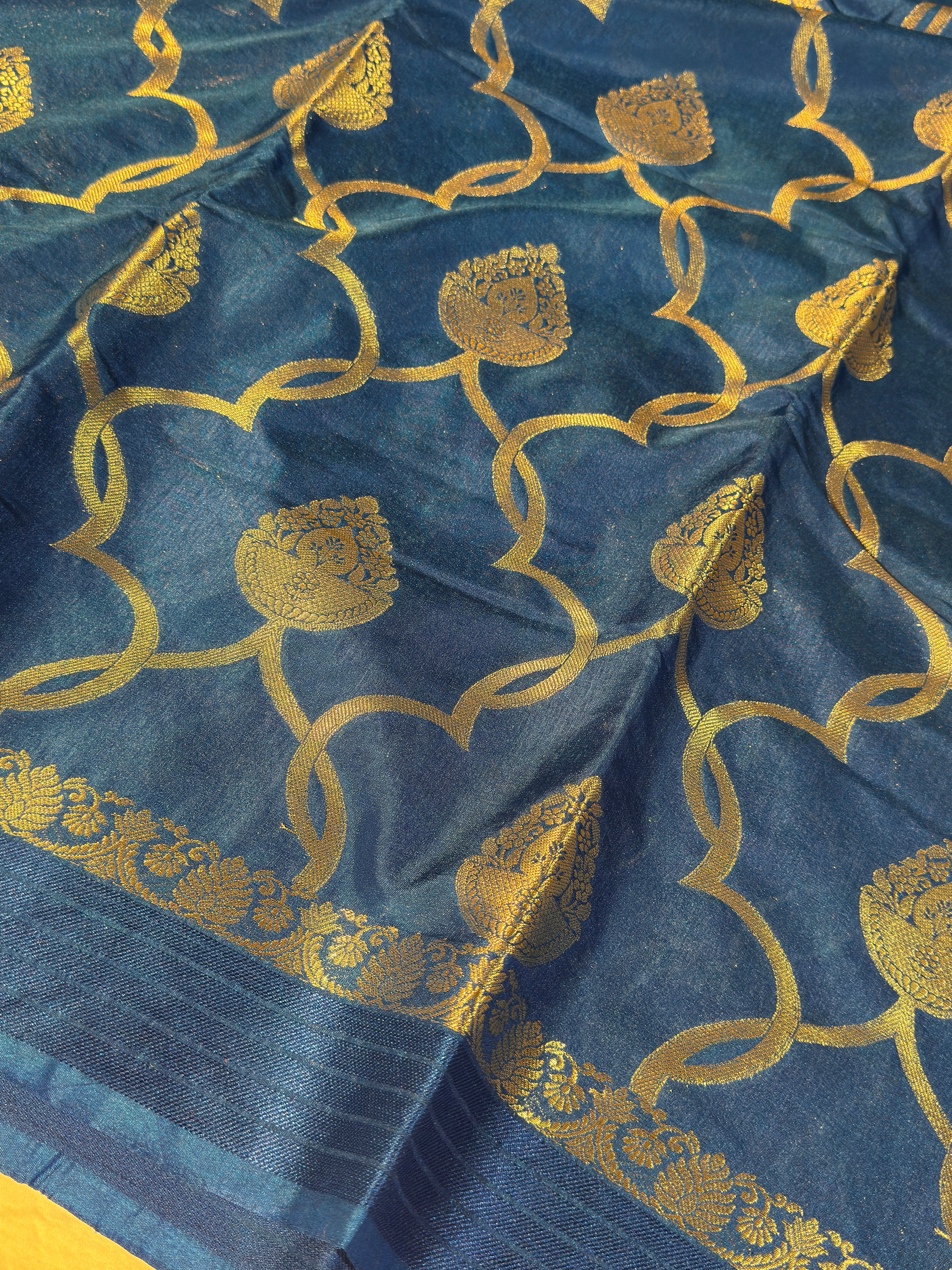 Classic Blue Premium Chiniya Silk Banarasi Saree