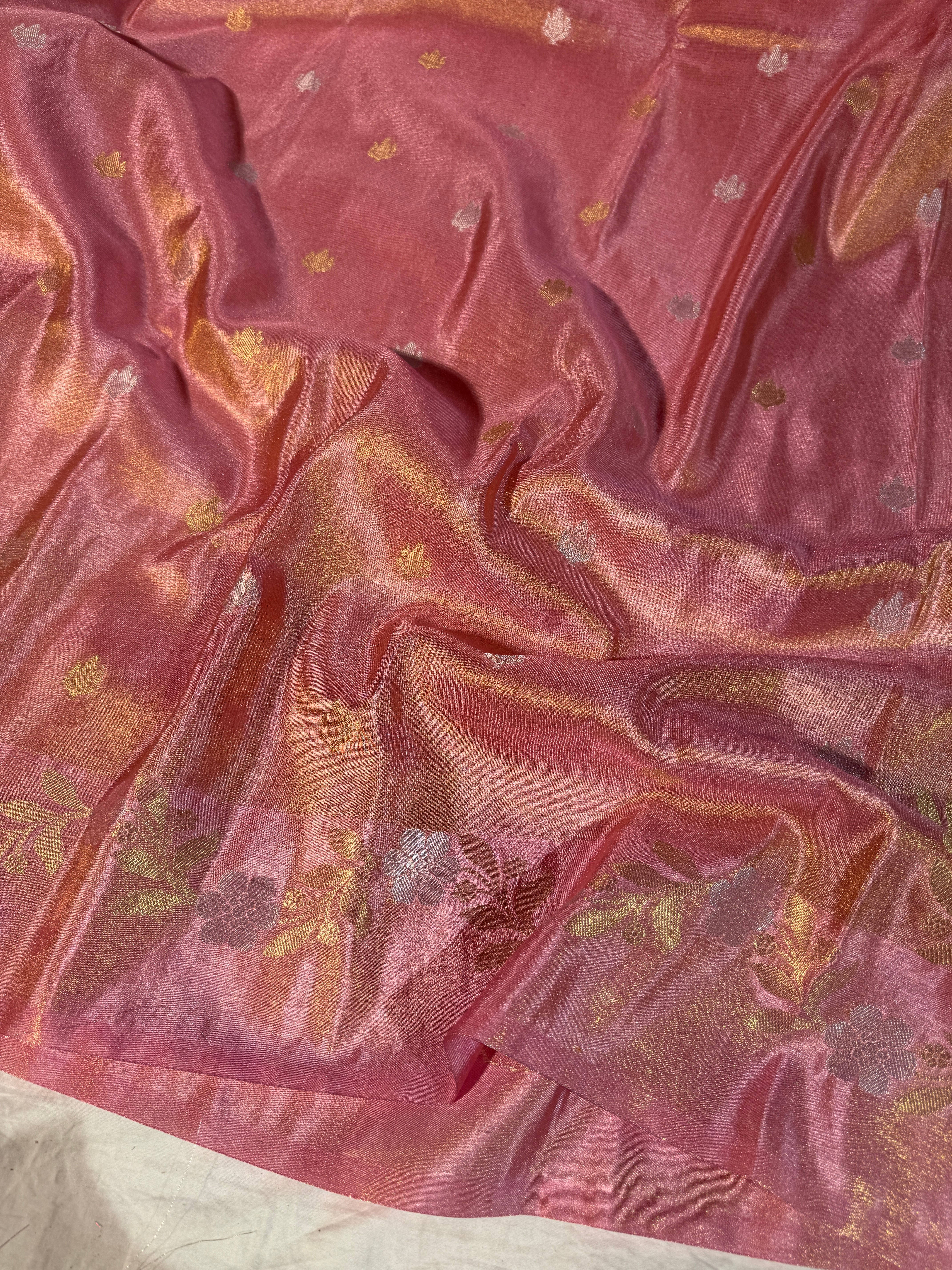 Pastel Pink Premium Meenakari Breathable Tissue Silk Banarasi Saree