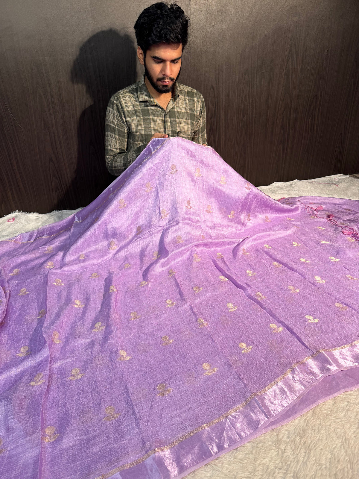 Lavender Premium Viscose Georgette Silk Banarasi Saree with Tassles