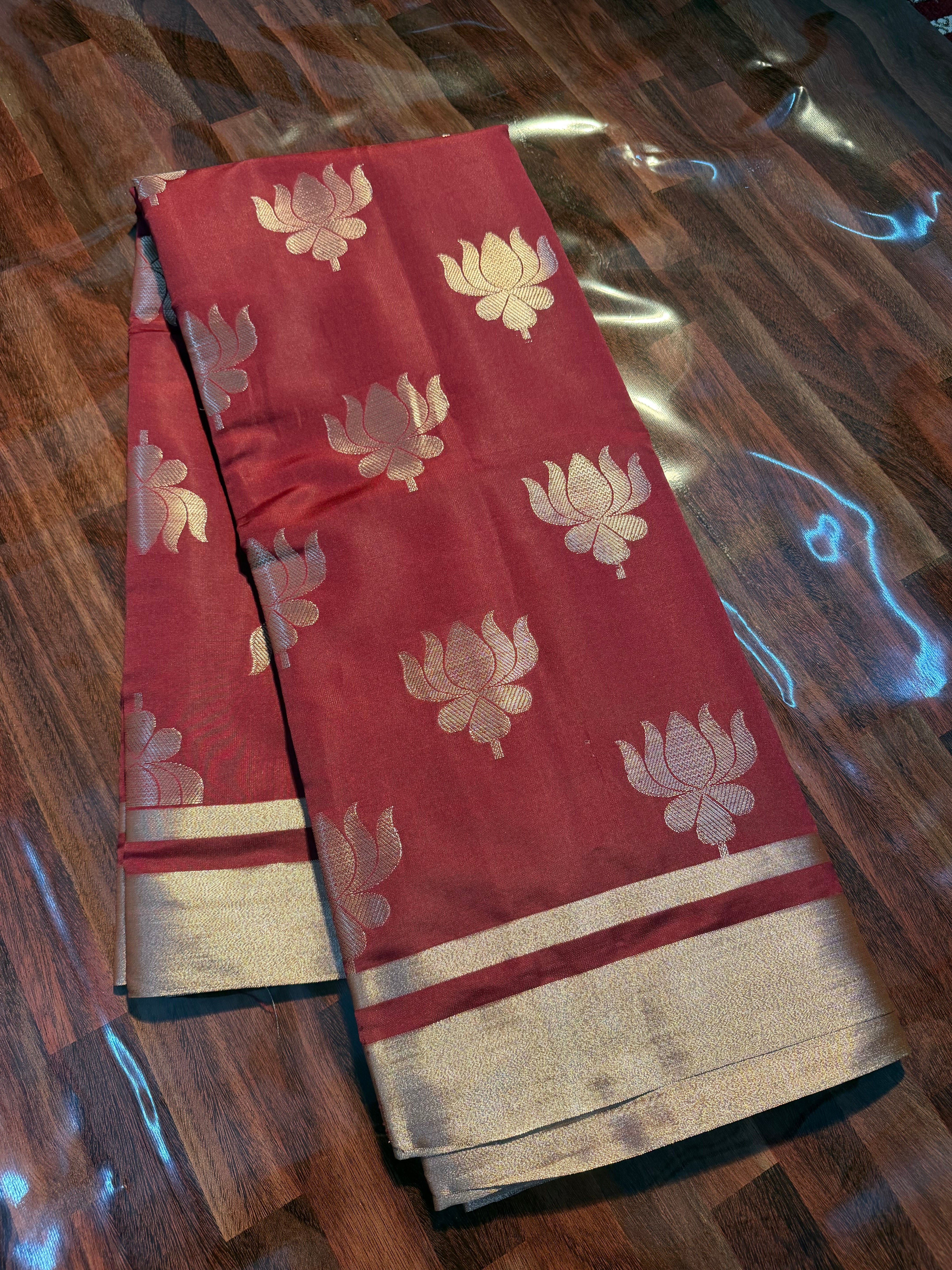 Maroon Premium Soft Katan Silk Banarasi Saree with Lotus Buta Weave