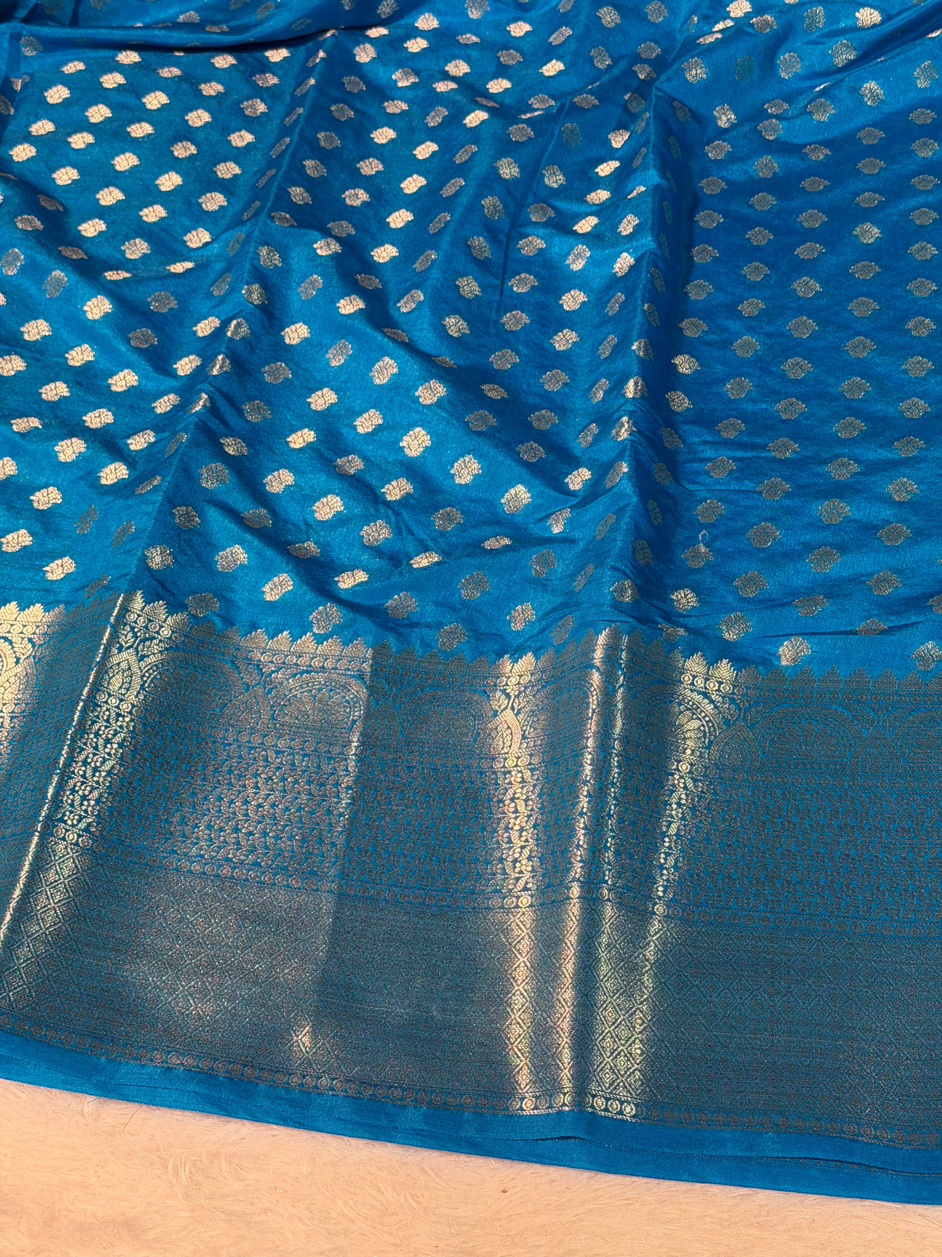 Pastel Firozi Premium Chiniya Silk Zari Buti Weave Banarasi Saree