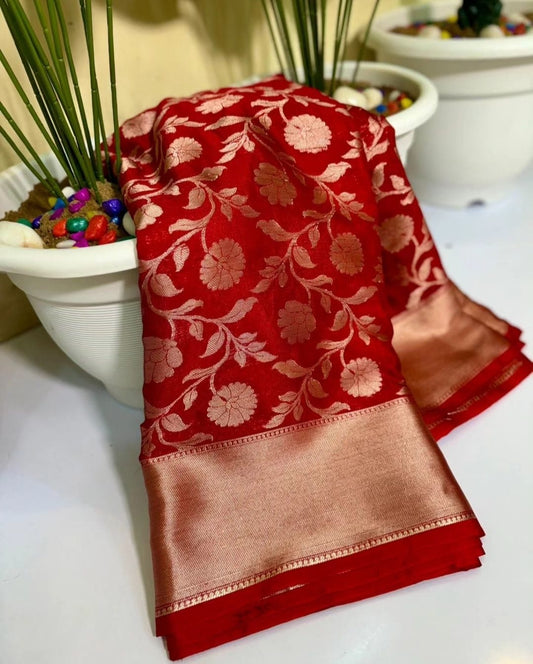 Beautiful Red Bridal Warm Silk Banarasi Saree