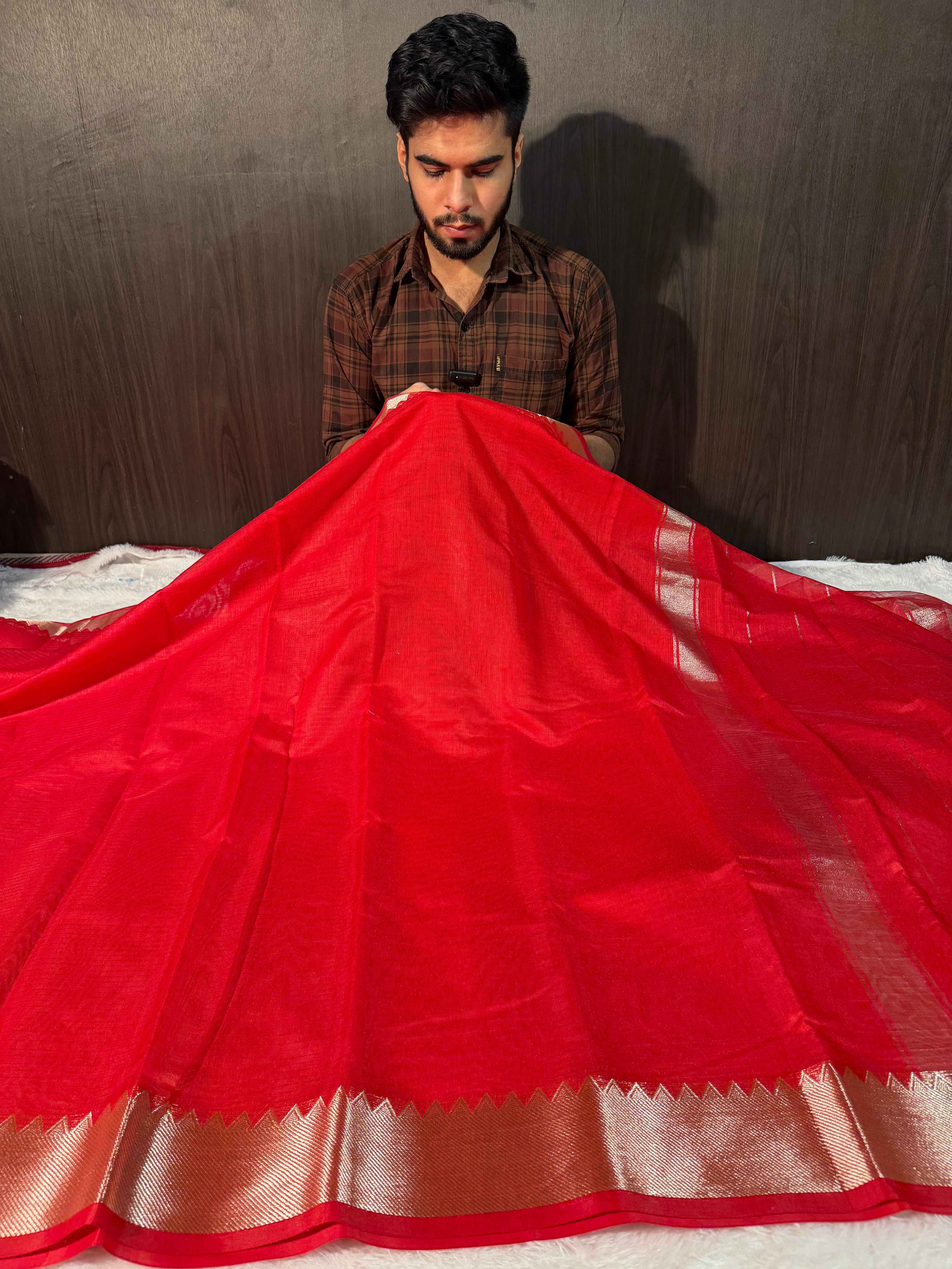 Red Premium Mangalagiri Cotton Silk Banarasi Saree