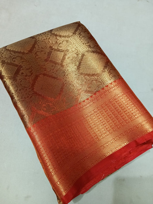 Beautiful Copper Banarasi Bridal Tissue Silk Saree