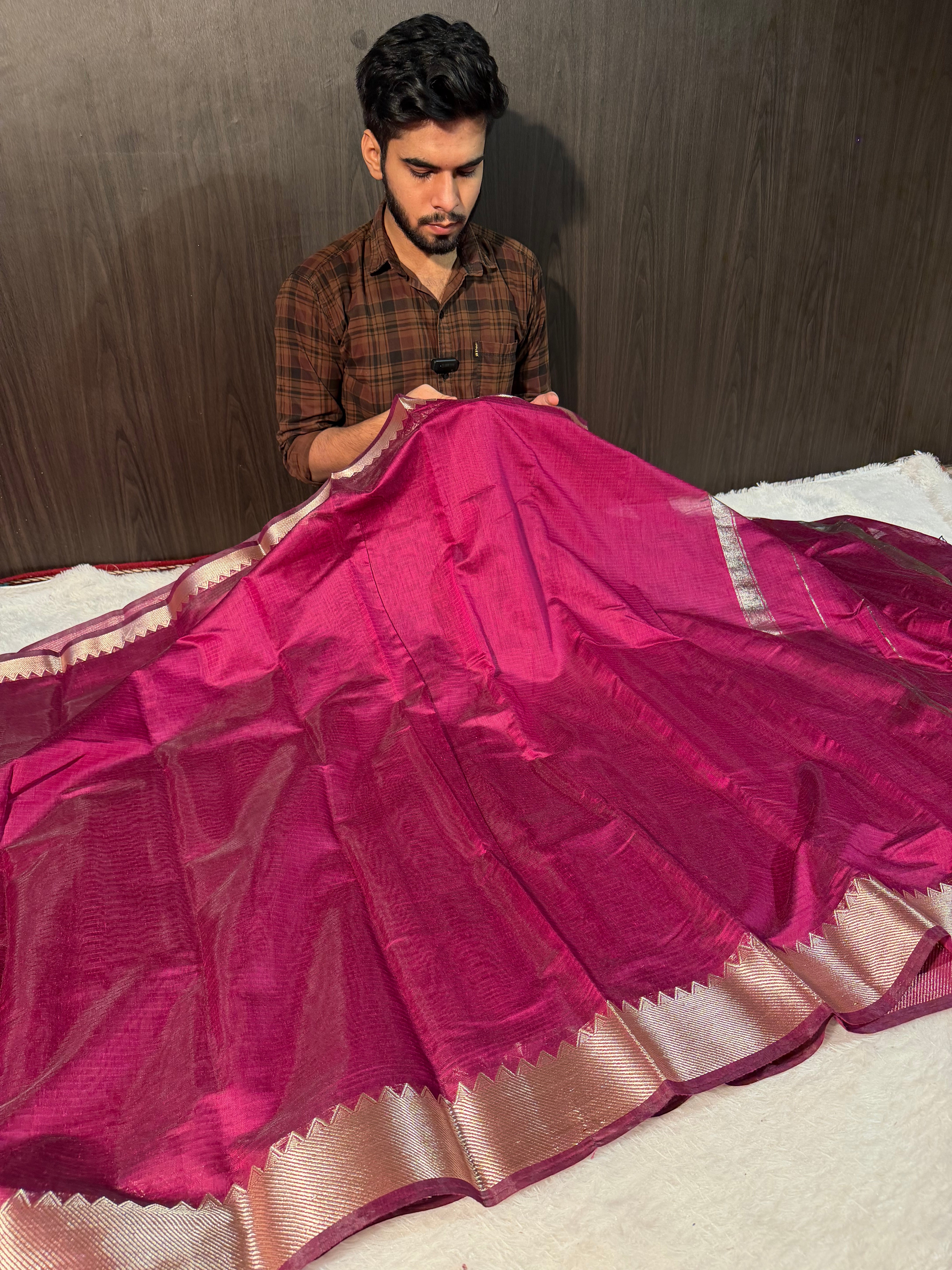 Magenta Premium Mangalagiri Cotton Silk Banarasi Saree