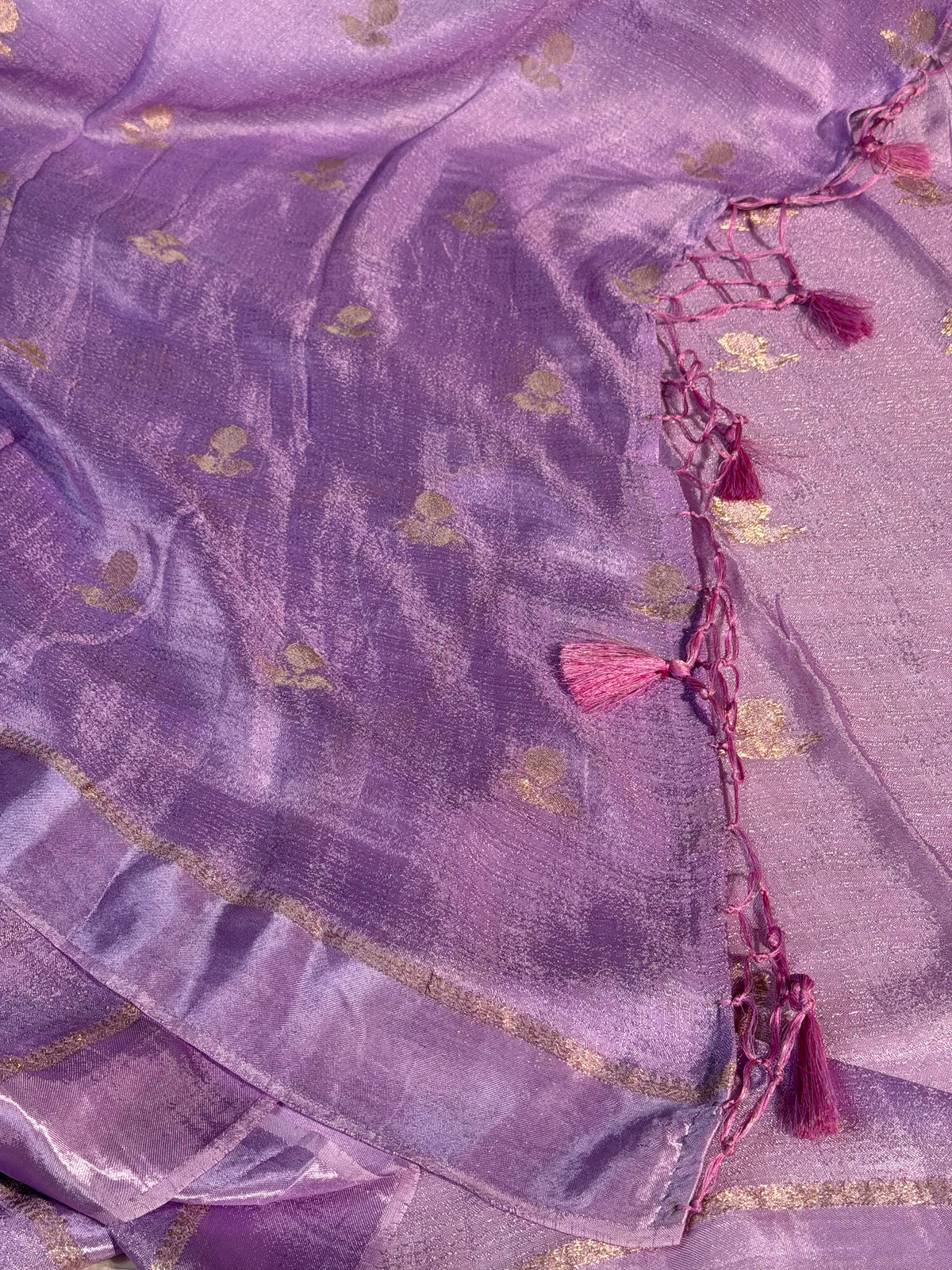 Lavender Premium Viscose Georgette Silk Banarasi Saree with Tassles