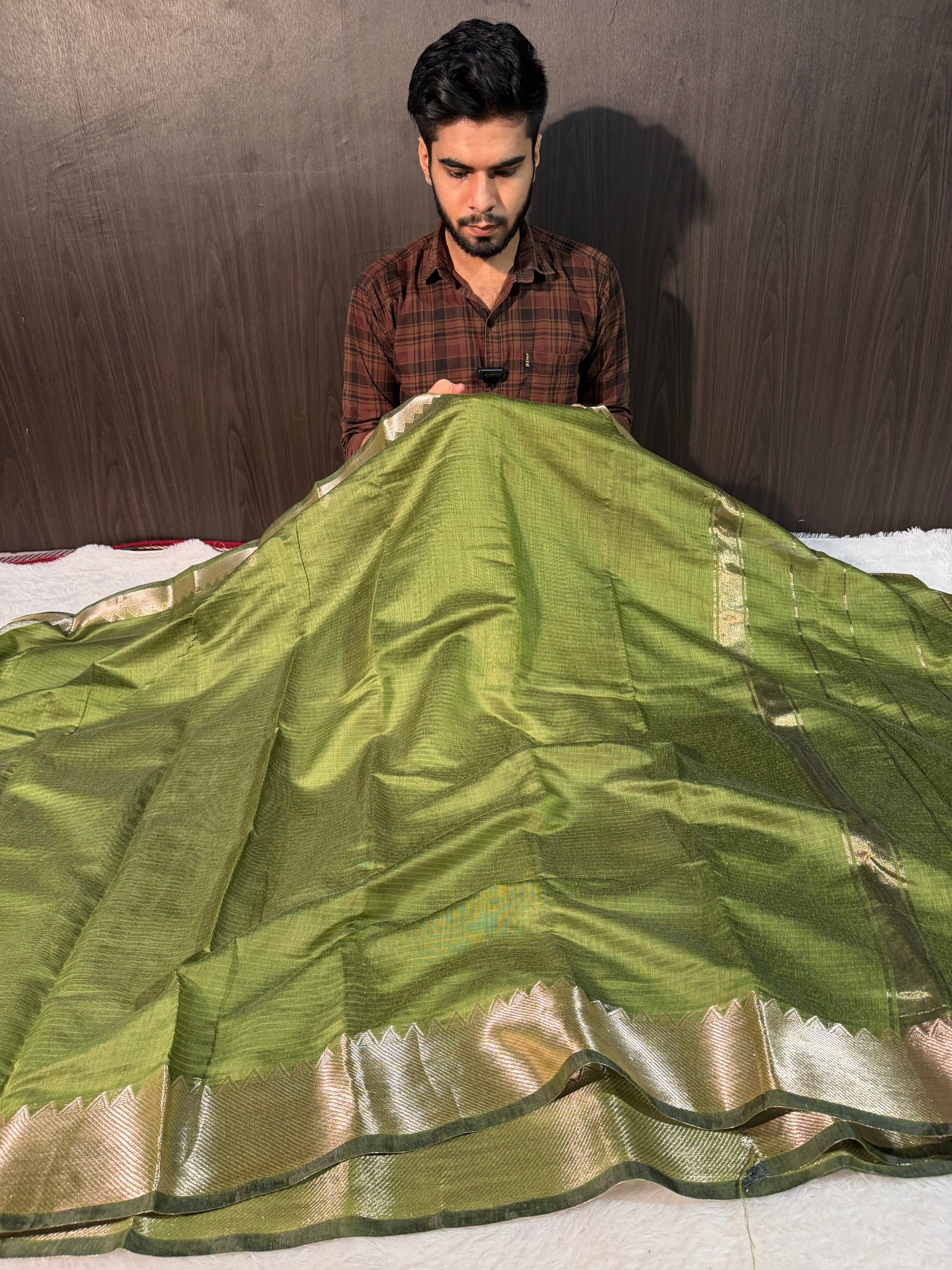 Mehendi Green Premium Mangalagiri Cotton Silk Banarasi Saree