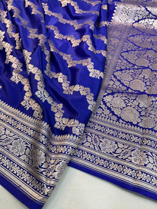 ROYAL BLUE MASHRU KATAN SILK LEHERIYA WEAVE BANARASI SAREE