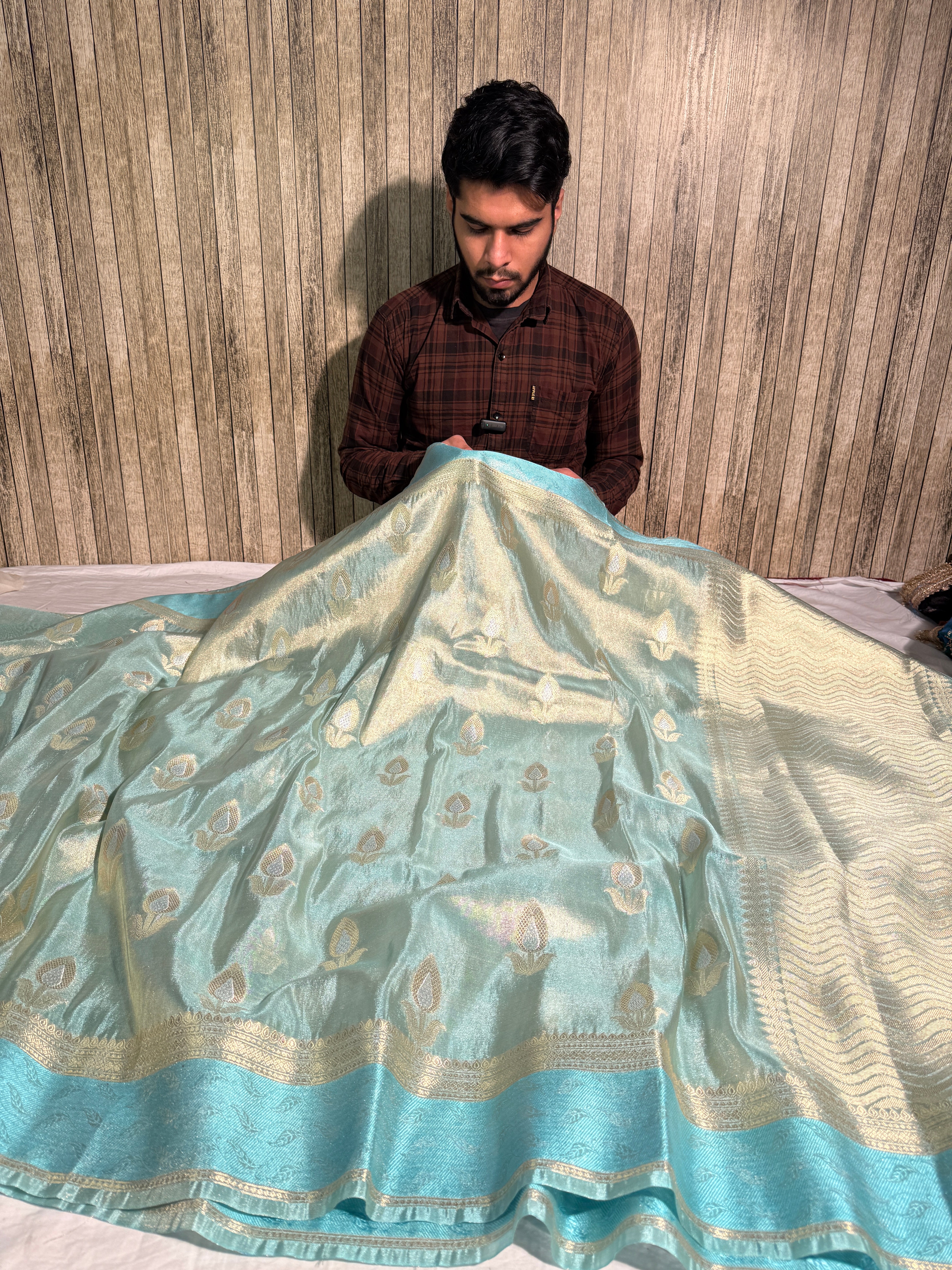 Metallic Sky Blue Premium Breathable Tissue Silk Banarasi Saree