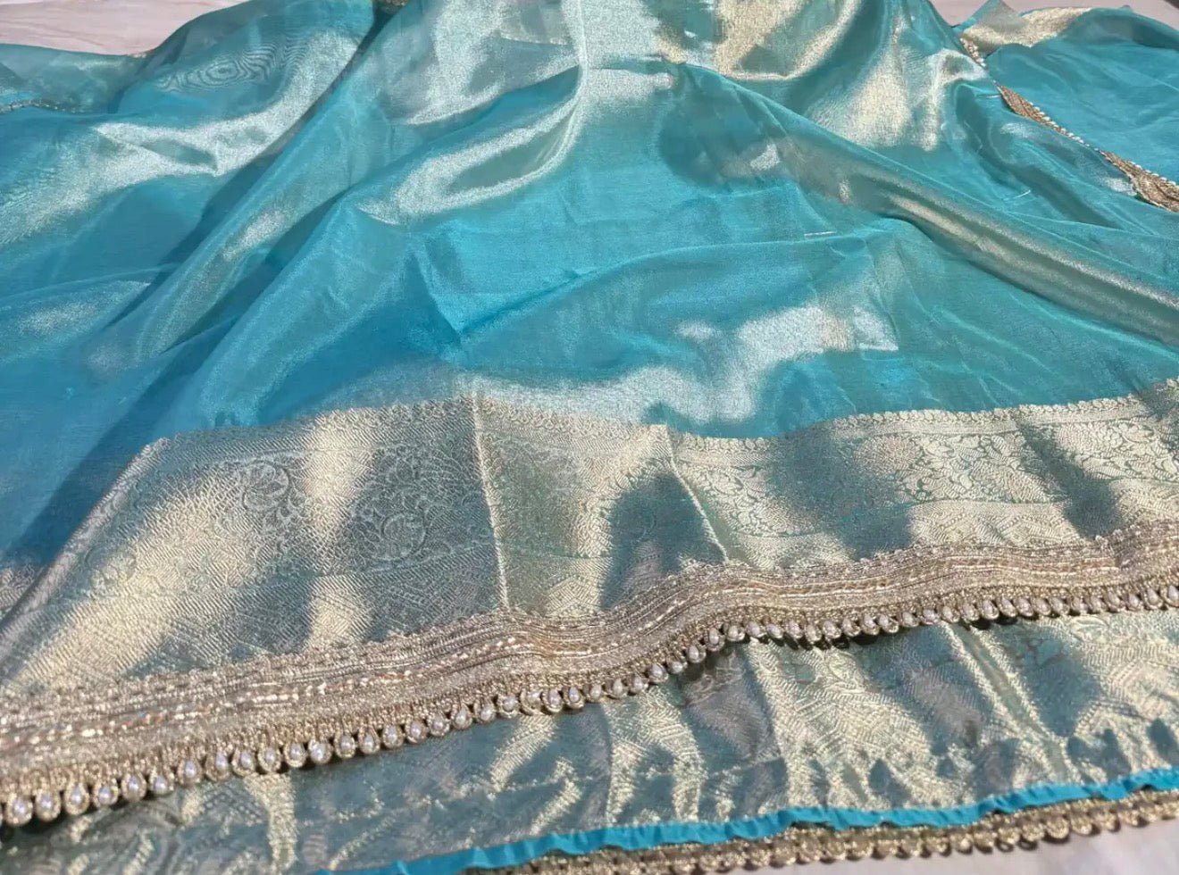 Janhvi Kapoor Inspired Seagreen Tissue Silk Banarasi Saree