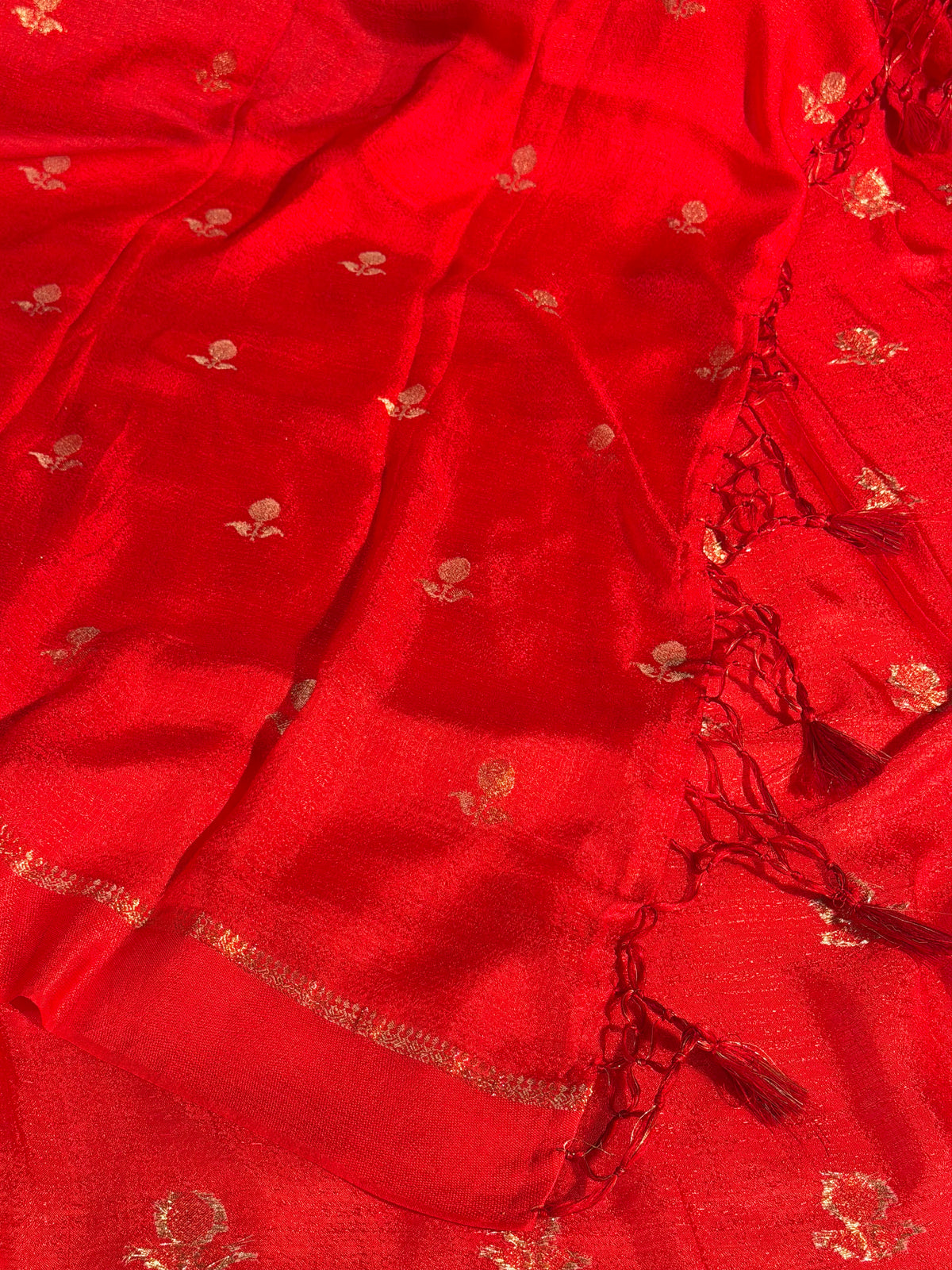 Bridal Red Premium Viscose Georgette Silk Banarasi Saree with Tassles